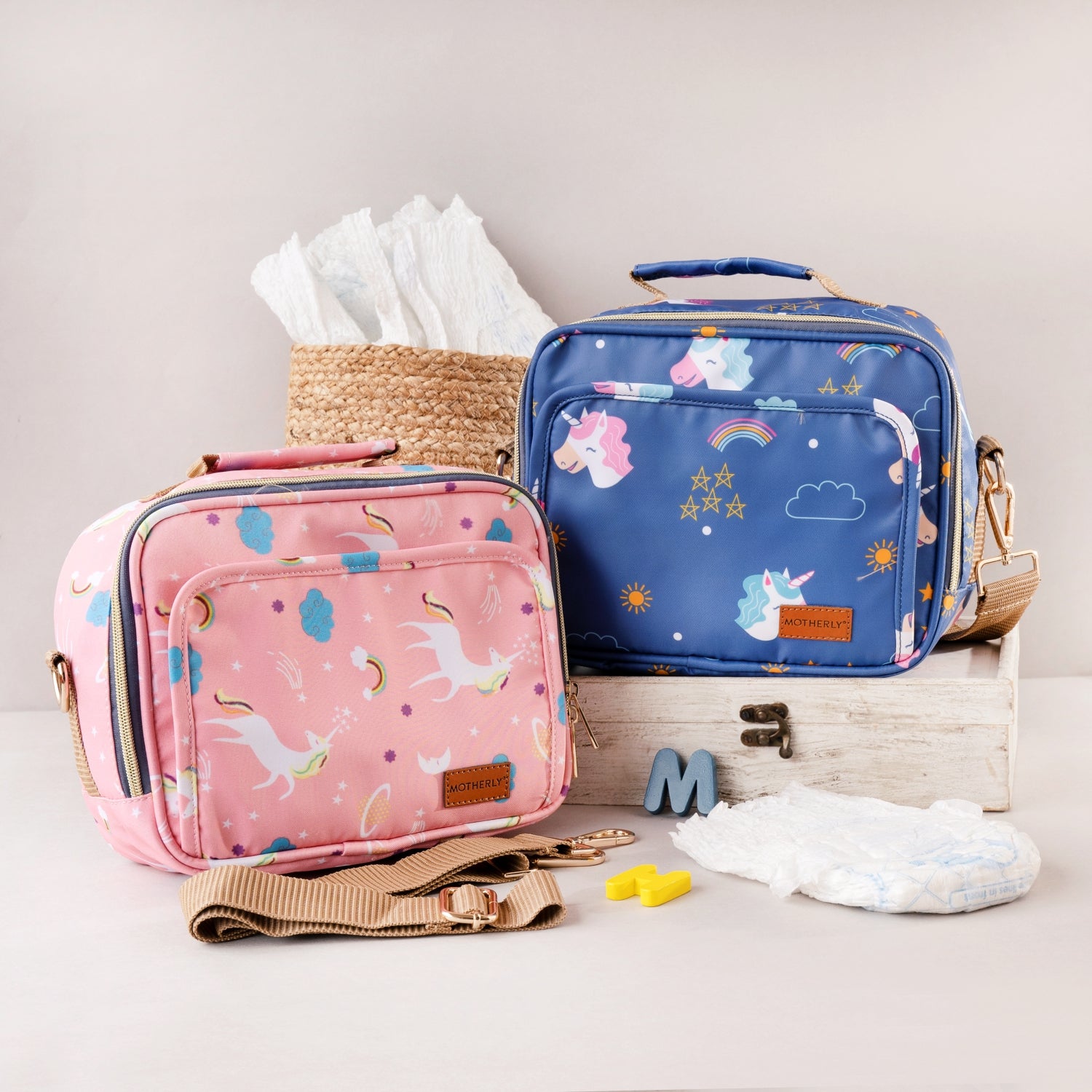 Motherly Mini Diaper Bag for Moms (Unicorn Blue) – Water-Resistant Travel & Maternity Handbag with Multiple Pockets