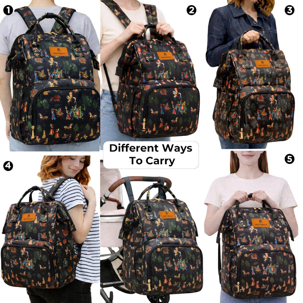 Motherly Patented Diaper Bag Backpack for Moms | Waterproof Baby Travel & Maternity Bag | Spacious Nappy Bag with Insulated Bottle Pockets & Warranty  (Imperial Series, Black)