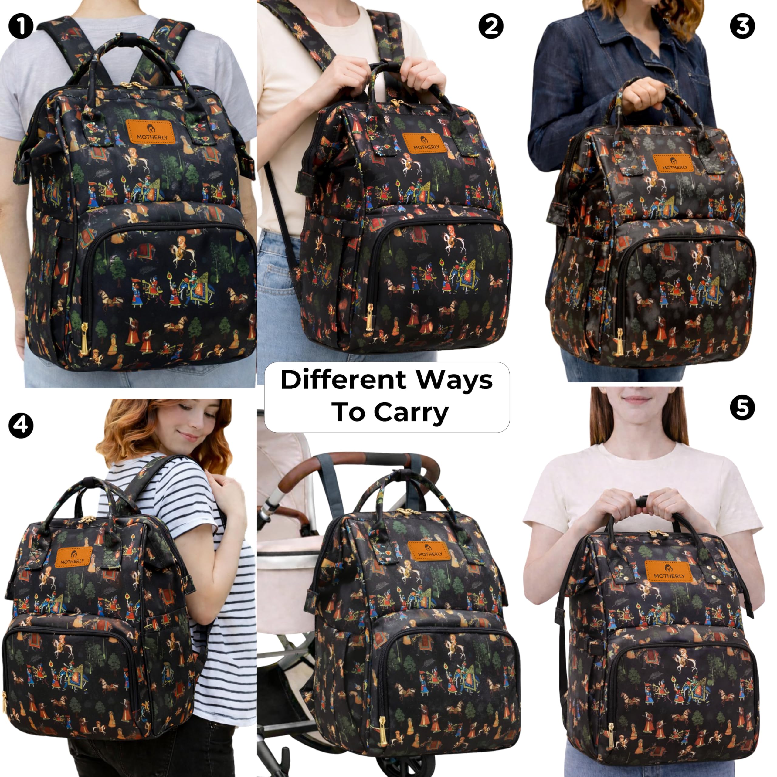 Motherly Patented Diaper Bag Backpack for Moms | Waterproof Baby Travel & Maternity Bag | Spacious Nappy Bag with Insulated Bottle Pockets & Warranty  (Imperial Series, Black)