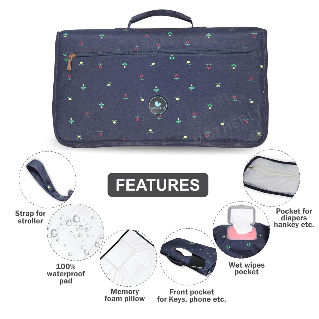 Motherly Portable Diaper Changing Mat for Newborn baby, Leakage Proof Diaper Changing Pad for Traveling with Advanced Features, One-Hand Foldable Massage Mat, Baby Shower Gifts