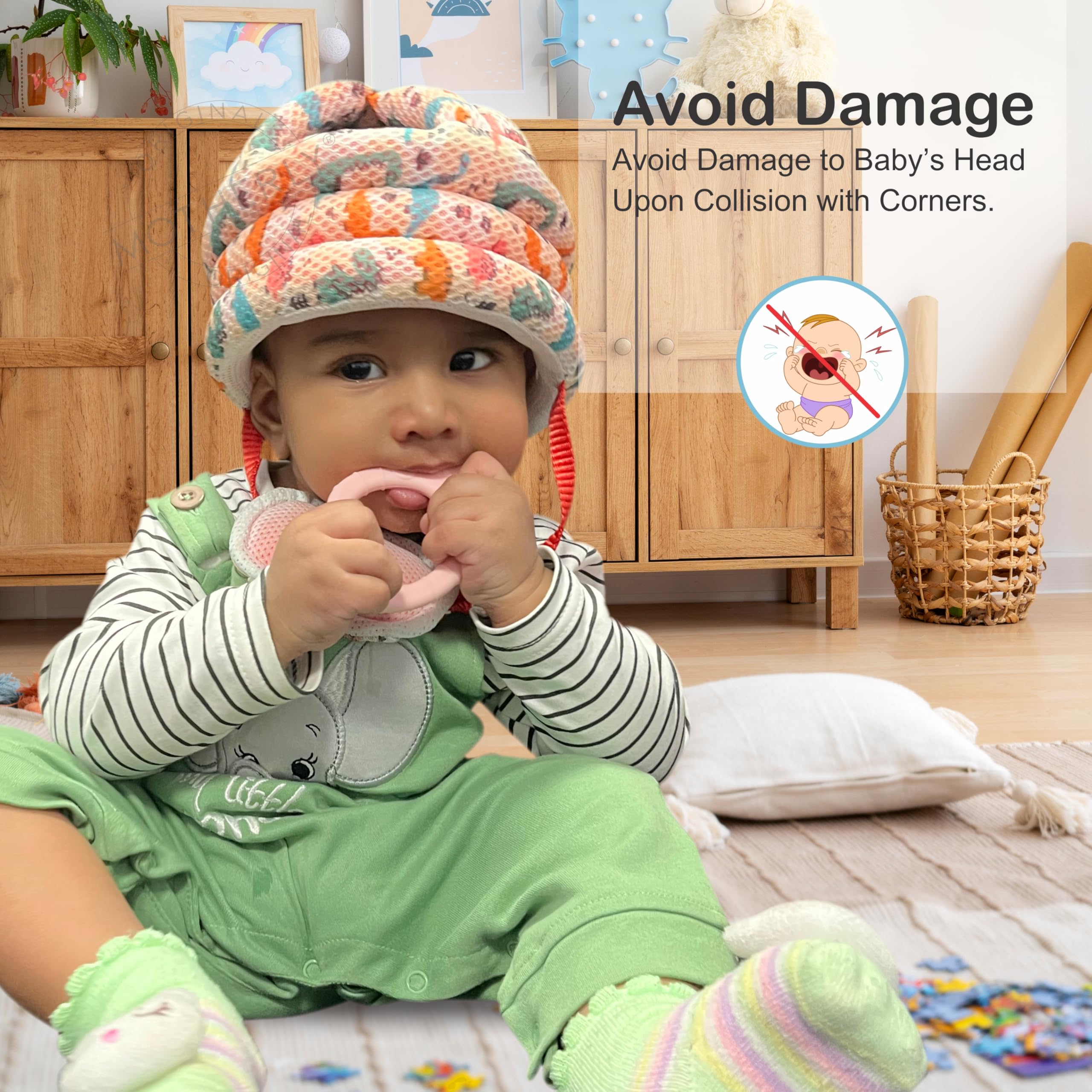 Motherly Toddler Safety Hat with Chin Strap - Dinosaur