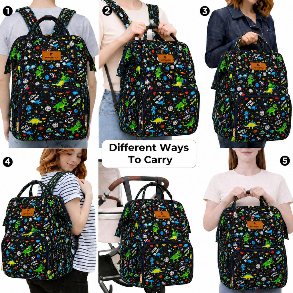 Motherly Patented Diaper Bag Backpack for Moms | Waterproof Baby Travel & Maternity Bag | Spacious Nappy Bag with Multiple Compartments, Insulated Bottle Pockets & Warranty (Kiddo Series, Space)