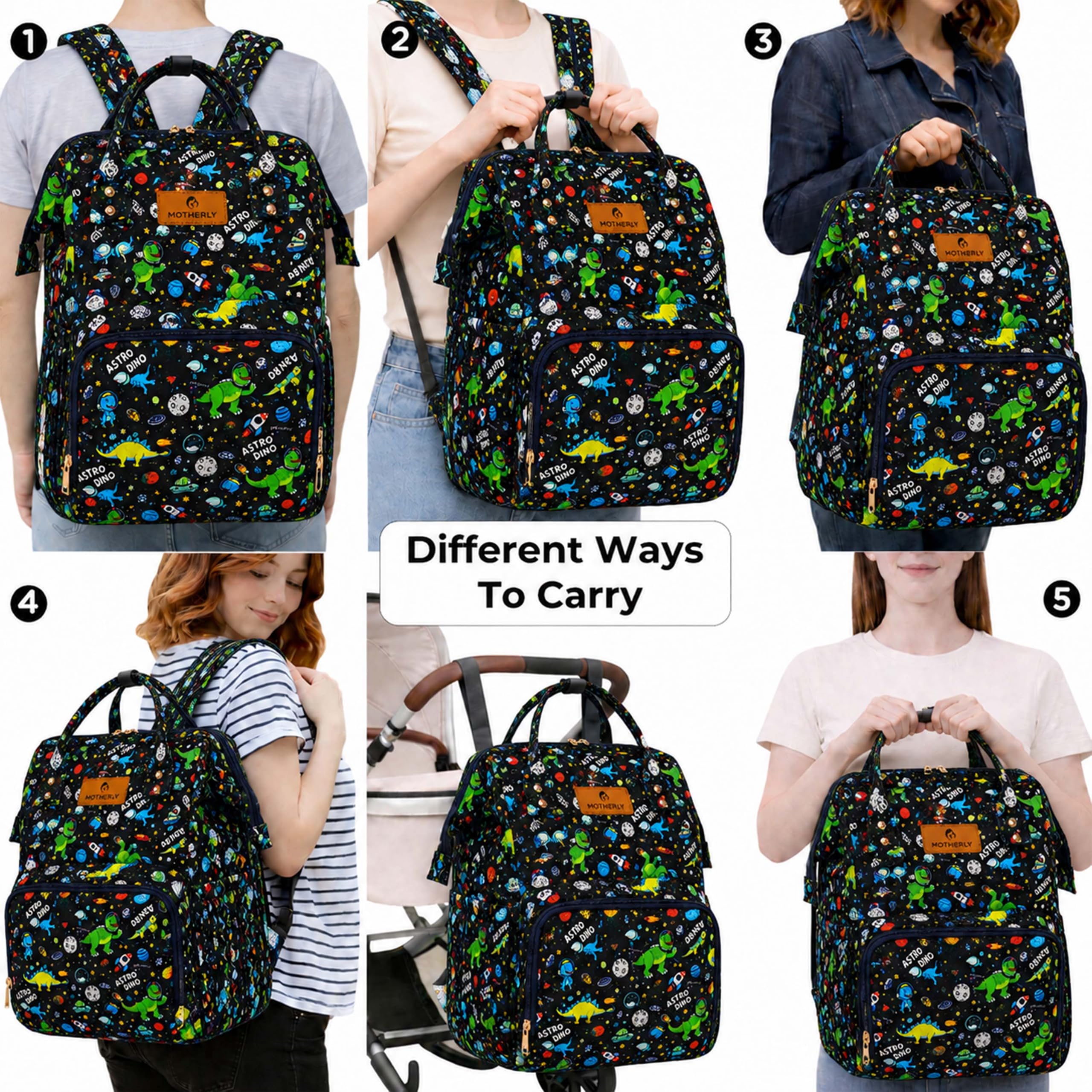 Motherly Patented Diaper Bag Backpack for Moms | Waterproof Baby Travel & Maternity Bag | Spacious Nappy Bag with Multiple Compartments, Insulated Bottle Pockets & Warranty (Kiddo Series, Space)