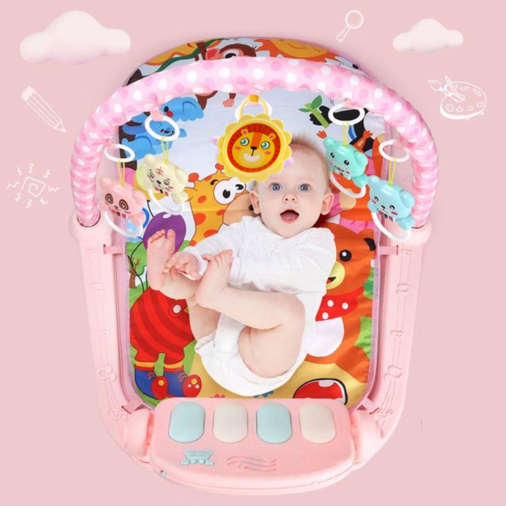 Motherly Musical Keyboard Baby Play Mat Gym with Colorful Piano and Fitness Rack - MOTHERLY
