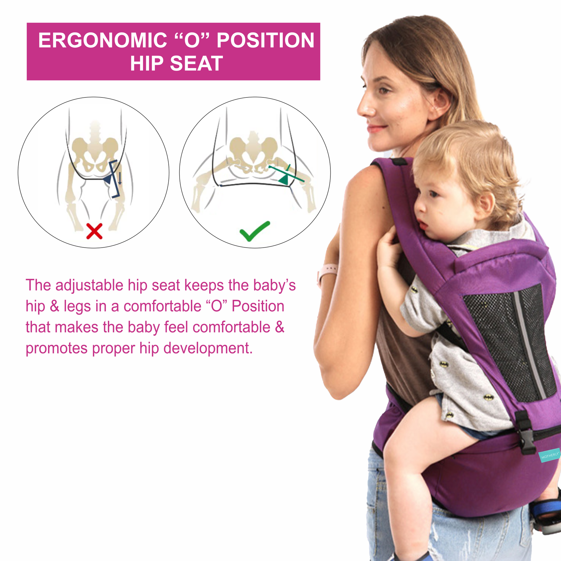 Motherly 2-in-1 Baby Carrier Bag for 6 to 36 Months - Kangaroo Style with Hip Seat for Comfort Carrying - MOTHERLY