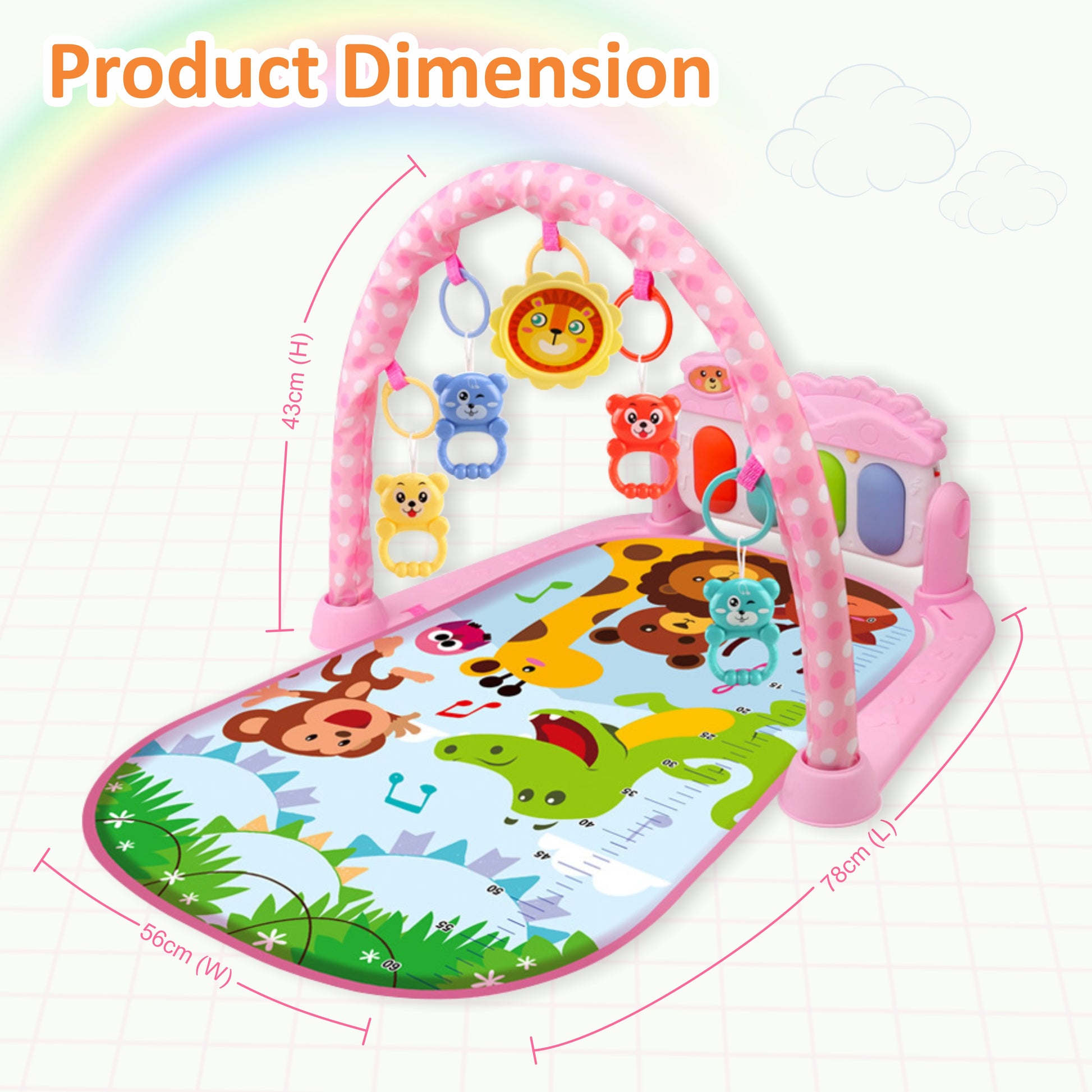 Motherly Musical Keyboard Baby Play Mat Gym with Colorful Piano and Fitness Rack - MOTHERLY