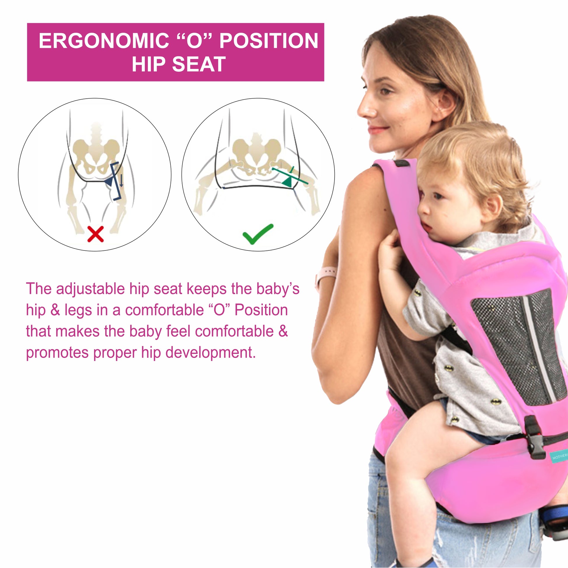 Motherly 2-in-1 Baby Carrier Bag for 6 to 36 Months - Kangaroo Style with Hip Seat for Comfort Carrying - MOTHERLY