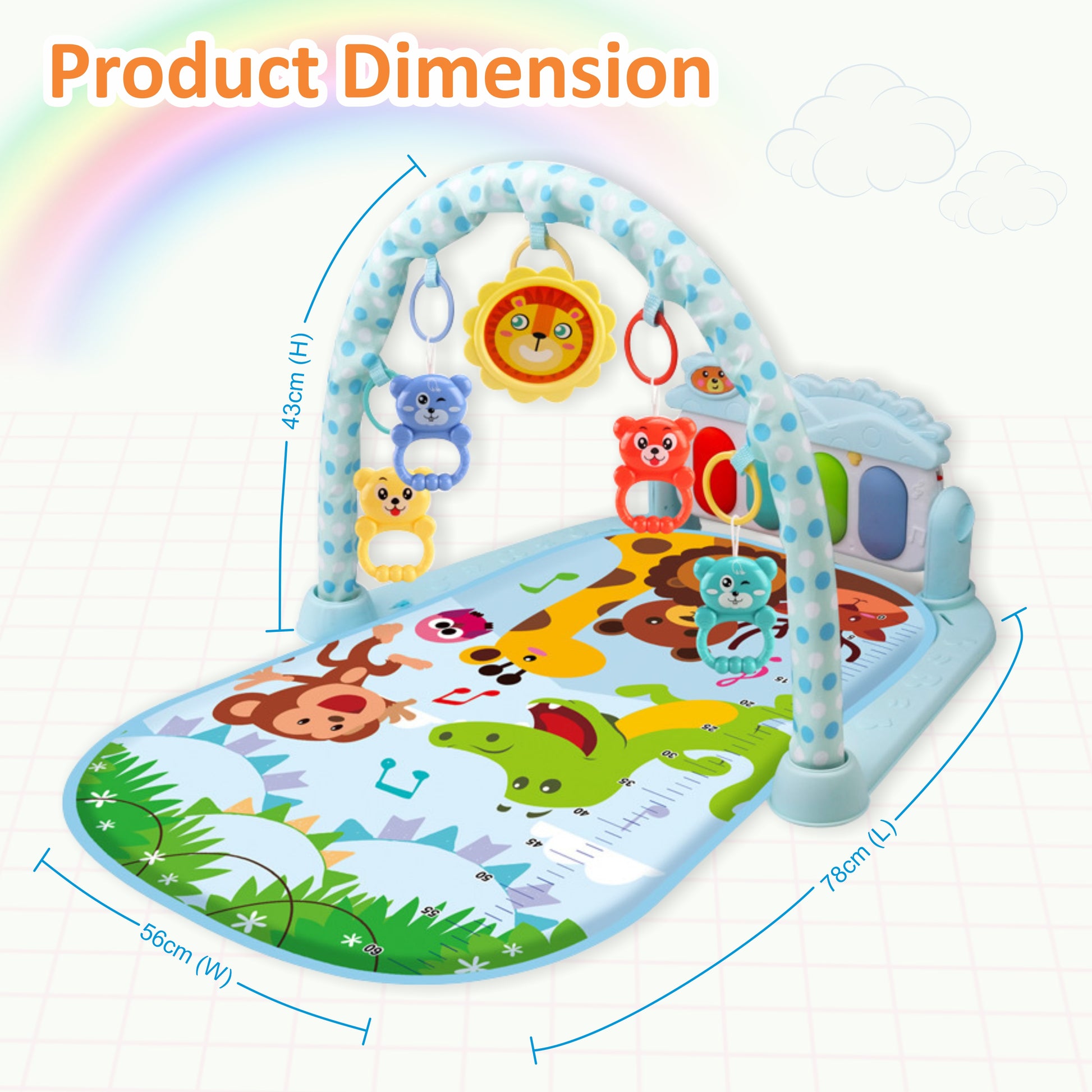 Motherly Musical Keyboard Baby Play Mat Gym with Colorful Piano and Fitness Rack - MOTHERLY