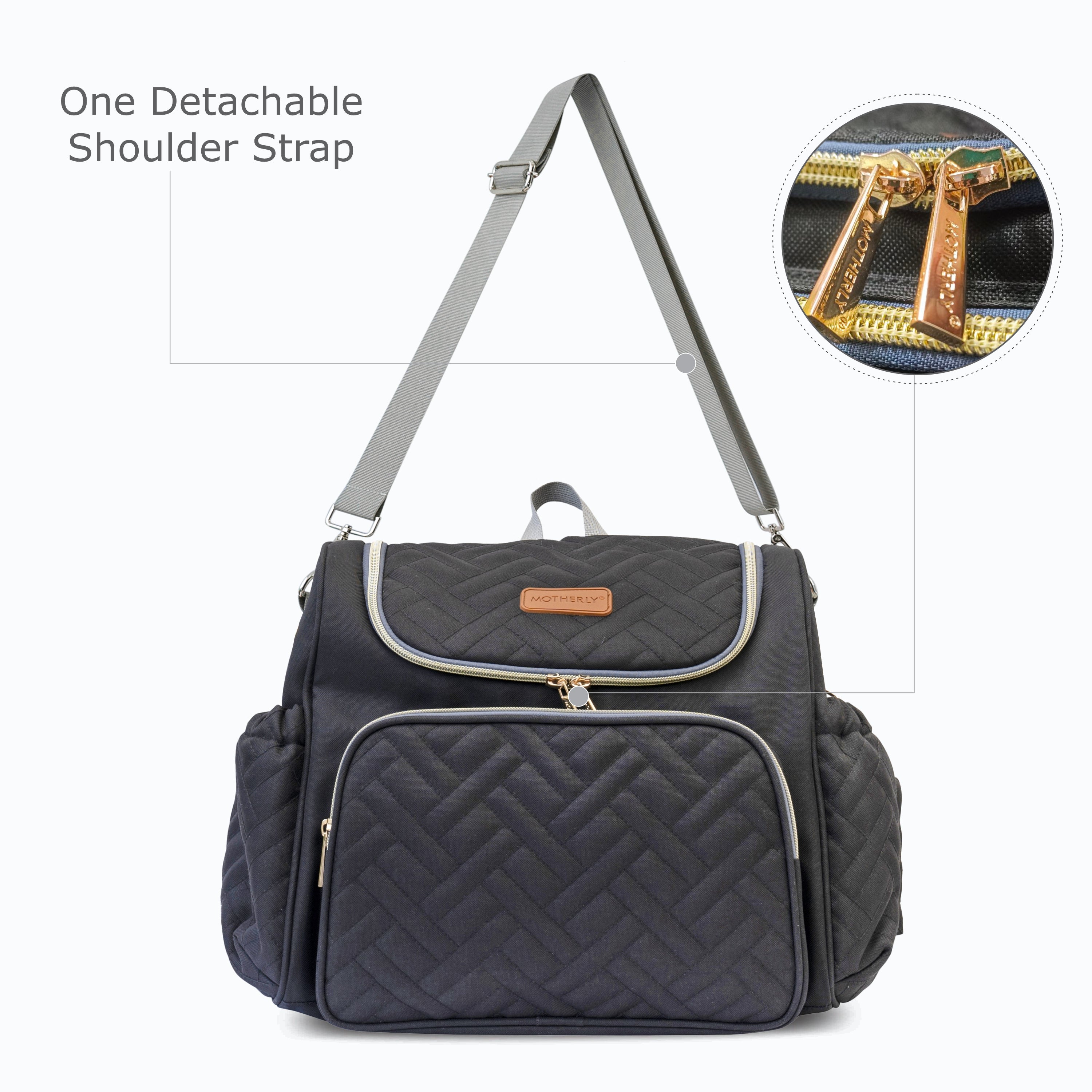 Motherly Diaper Quilted Diaper Bag for Mothers for Travel with Changing Mat - Spacious Diaper Bags for Mom | Baby Bag with Multi-Pocket Design | Maternity Bags for Mother and Baby (Black) - MOTHERLY