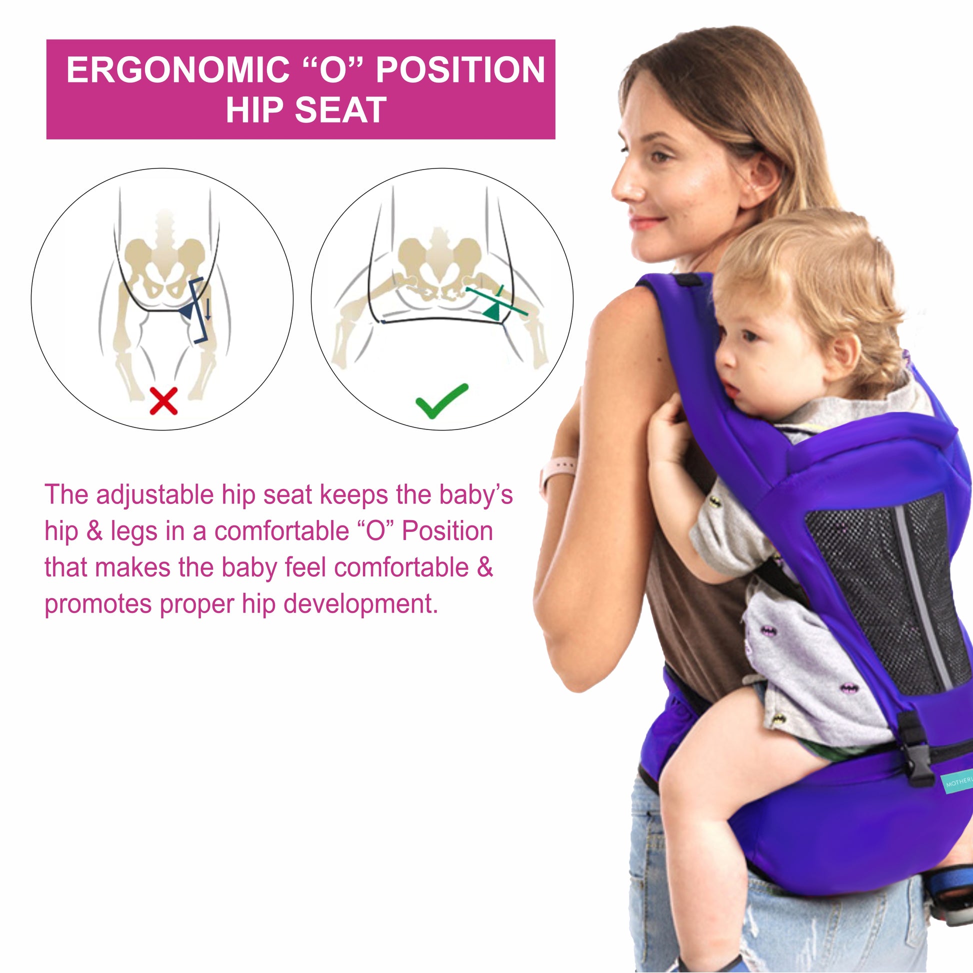 Motherly 2-in-1 Baby Carrier Bag for 6 to 36 Months - Kangaroo Style with Hip Seat for Comfort Carrying - MOTHERLY