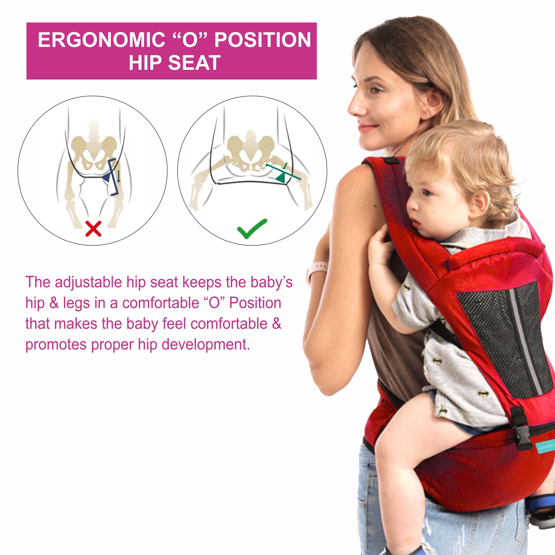 Motherly 2-in-1 Baby Carrier Bag for 6 to 36 Months - Kangaroo Style with Hip Seat for Comfort Carrying - MOTHERLY