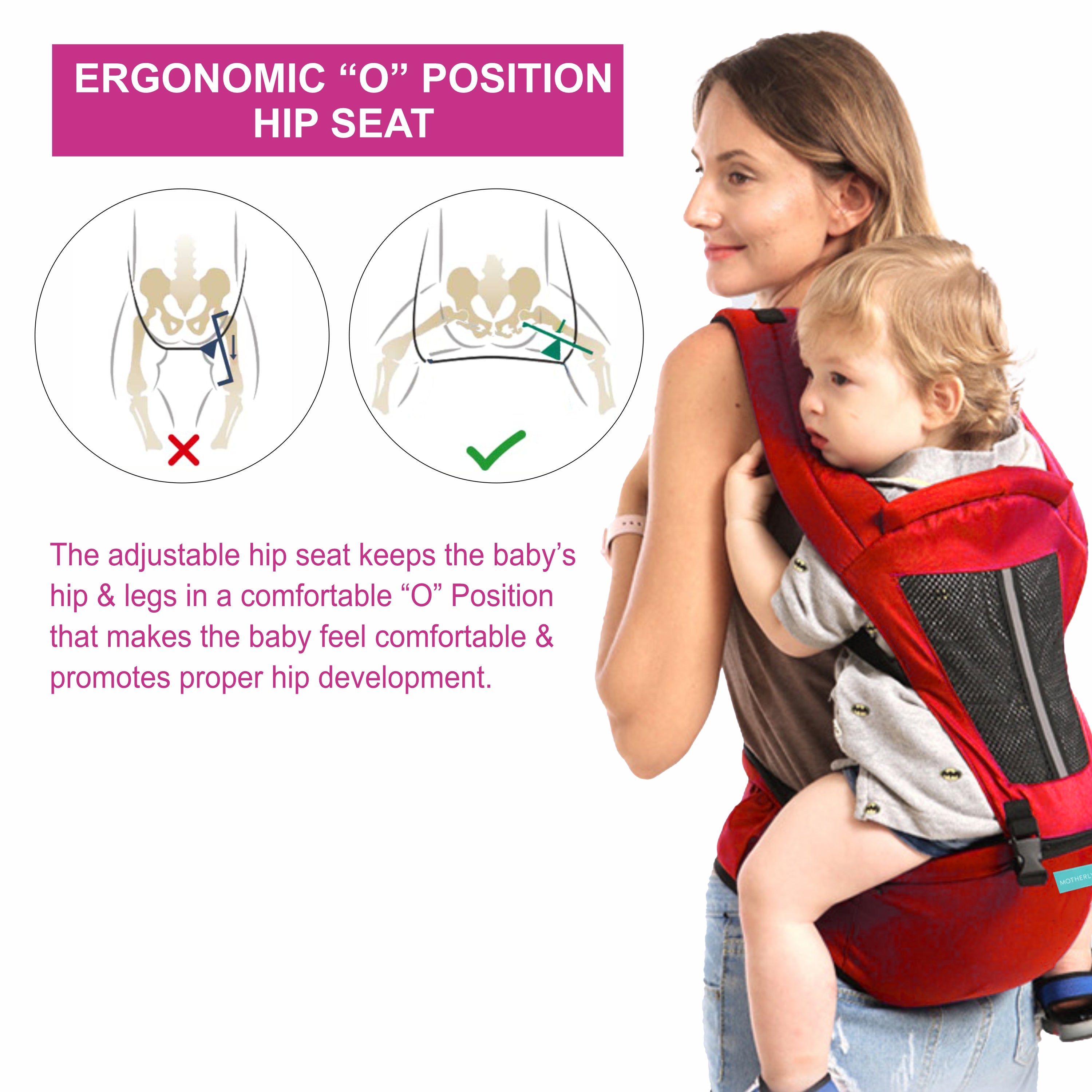 Motherly 2-in-1 Baby Carrier Bag for 6 to 36 Months - Kangaroo Style with Hip Seat for Comfort Carrying - MOTHERLY