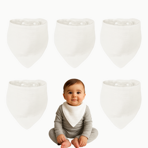 Motherly Bib for Baby 0 to 6 Month – Soft Muslin Baby Apron, Adjustable & Absorbent Bibs for Newborns to 12 Months Boys and girl (Multicolor, Pack of 5) - Set Of 5 / White