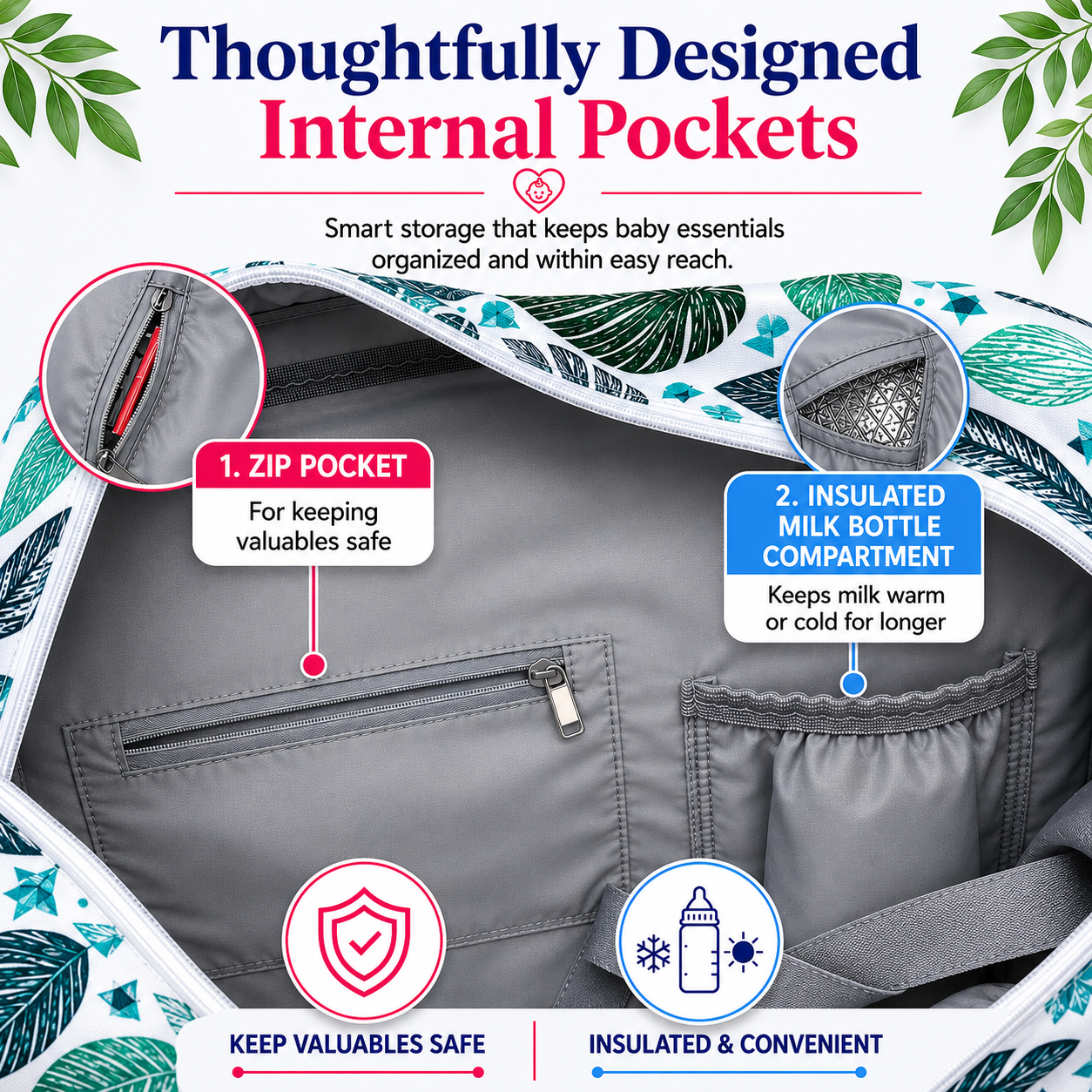 Motherly Grace Diaper Bag for Moms | Waterproof Maternity & Baby Travel Bag with Changing Mat | Large Capacity Hospital Bag for Newborn Essentials