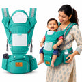 Motherly Embrace Baby Carrier with Detachable Hip Seat – English Blue | 6-in-1 Adjustable Hands-Free Carrier for 0 to 2 Year Baby | Infant & Toddler Carrier with Head Shield & Buckle Straps