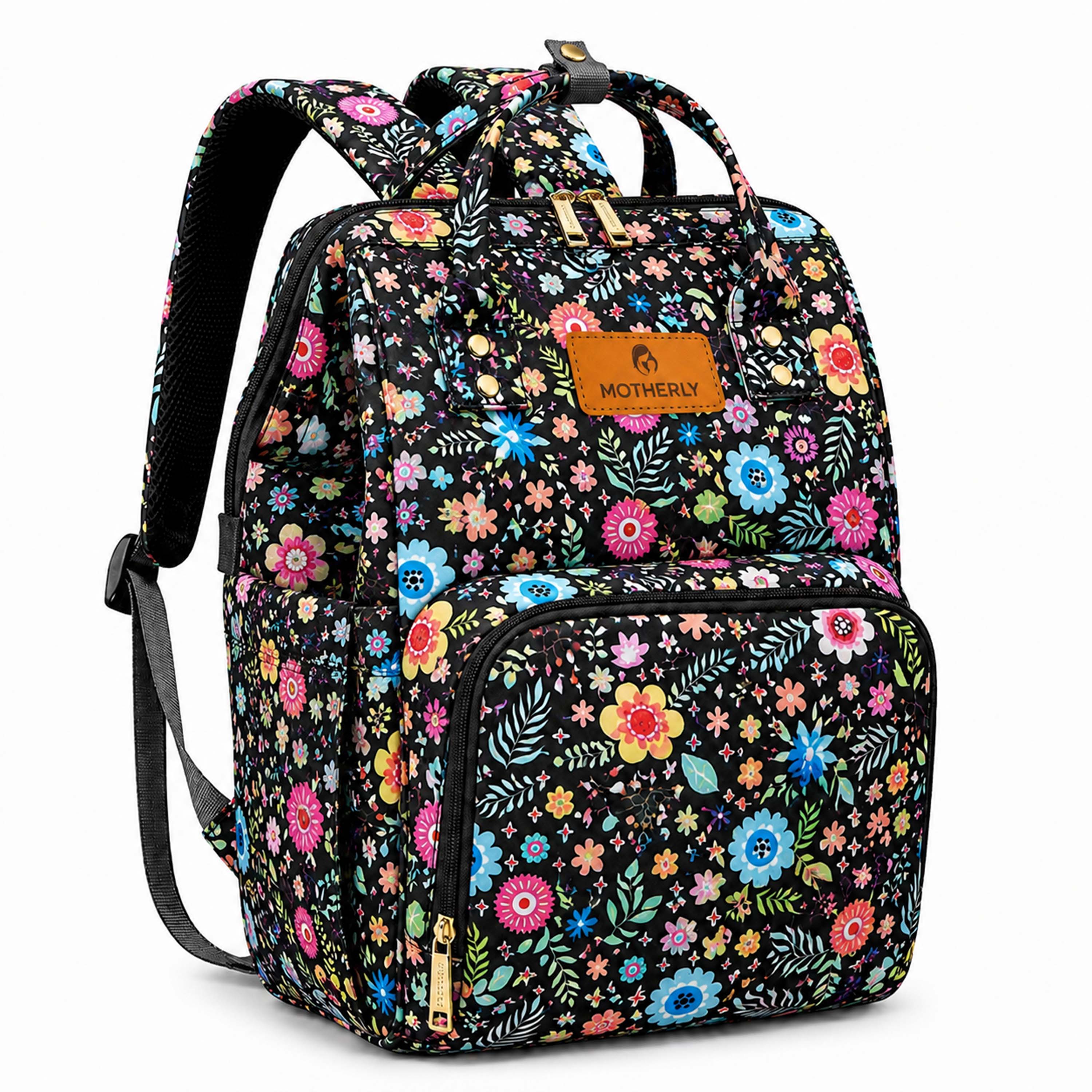 Motherly Patented Diaper Bag Backpack for Moms | Waterproof Baby Travel & Maternity Bag | Spacious Nappy Bag with Insulated Bottle Pockets & Warranty  (Elegant Series)