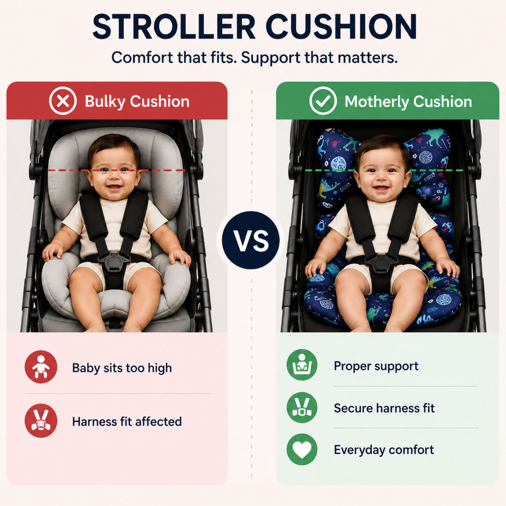 Motherly Baby Stroller Seat Cushion | Reversible and Universal Fit Pad for Strollers, High Chairs, Car Seats & Rockers | Soft, Breathable Pram Liner with Secure Straps & Safety Belt Slot - Car