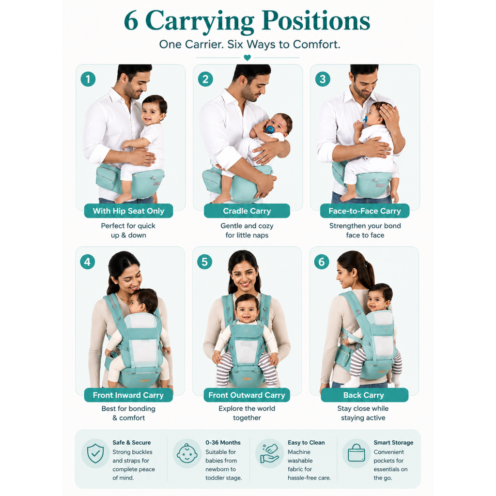 Motherly Embrace 6-in-1 Baby Carrier with Hip Seat & Head Support