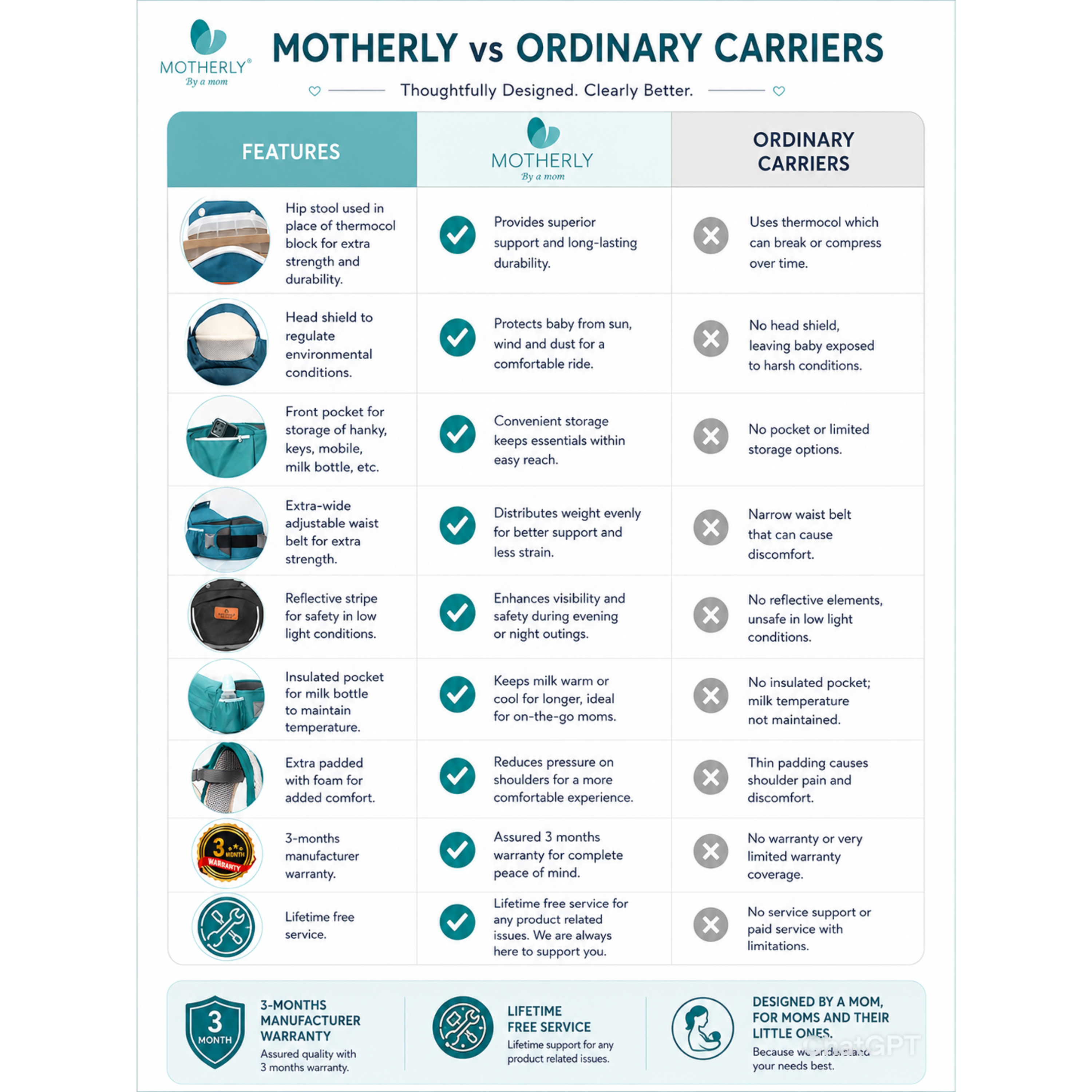 Motherly Embrace 6-in-1 Baby Carrier with Hip Seat & Head Support