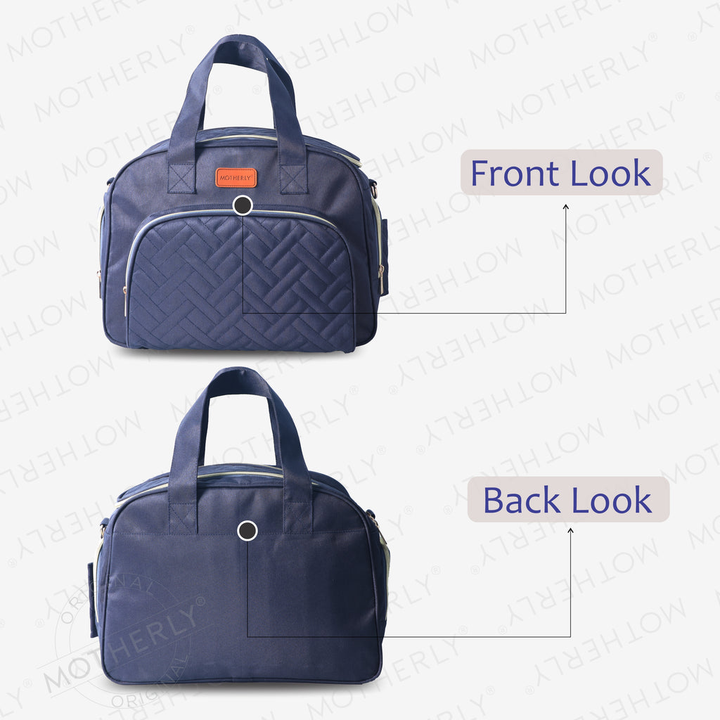 Motherly Diaper Quilted Diaper Bag for Mothers for Travel with Changing Mat - Spacious Diaper Bags for Mom | Baby Bag with Multi-Pocket Design | Maternity Bags for Mother and Baby (Navy Blue) - MOTHERLY