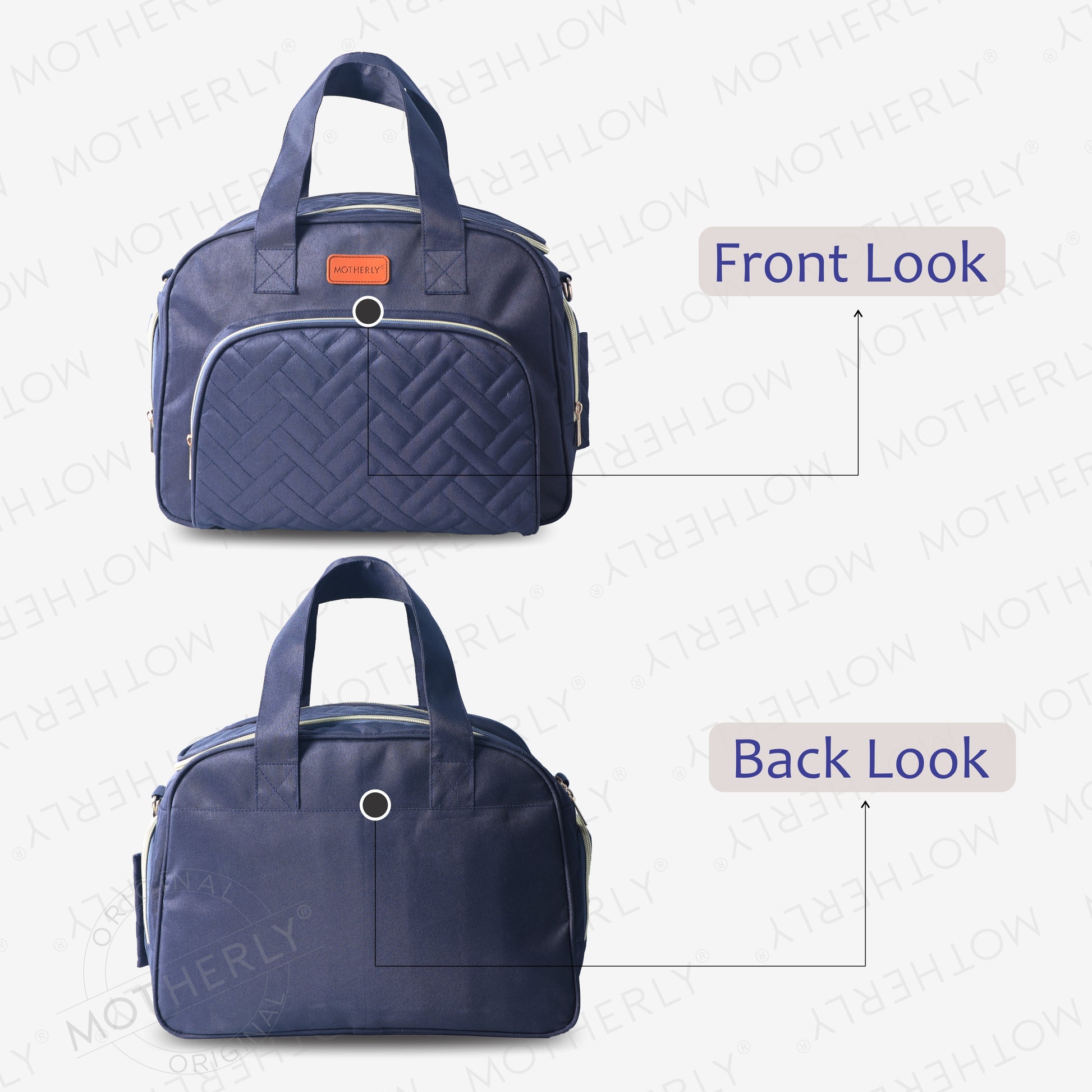 Motherly Diaper Quilted Diaper Bag for Mothers for Travel with Changing Mat - Spacious Diaper Bags for Mom | Baby Bag with Multi-Pocket Design | Maternity Bags for Mother and Baby (Navy Blue) - MOTHERLY