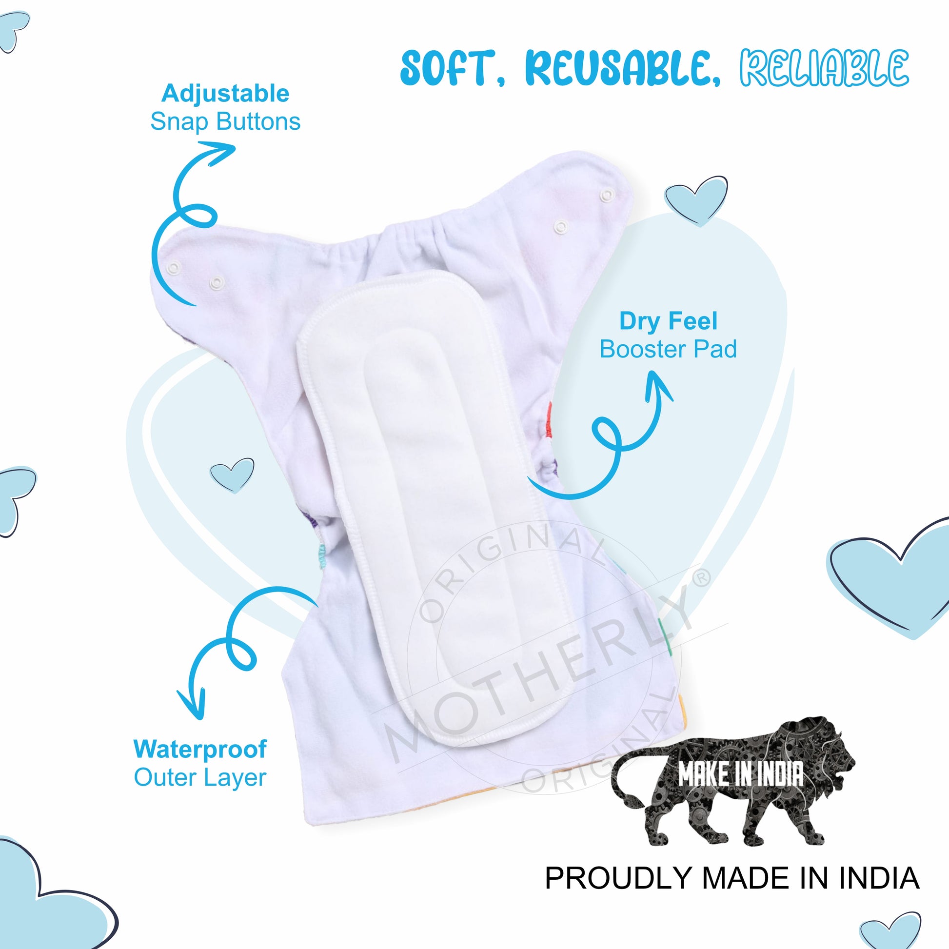 Motherly Newborn Baby Reusable Cloth Diapers, Infant Diaper Nappies Pack of 2 - MOTHERLY