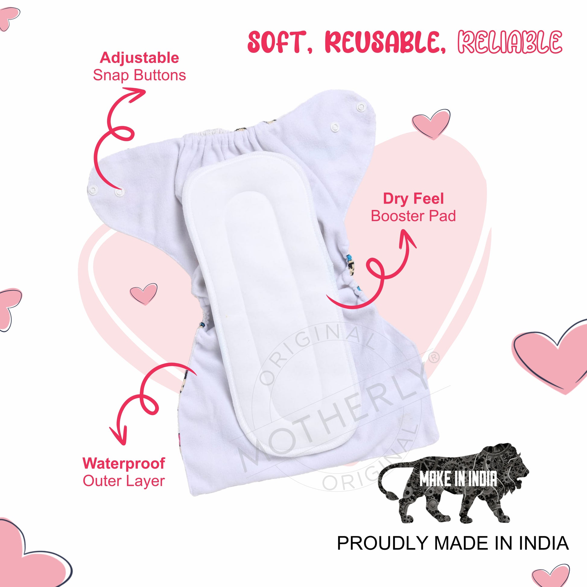 Motherly Newborn Baby Reusable Cloth Diapers, Infant Diaper Nappies Pack of 2 - MOTHERLY
