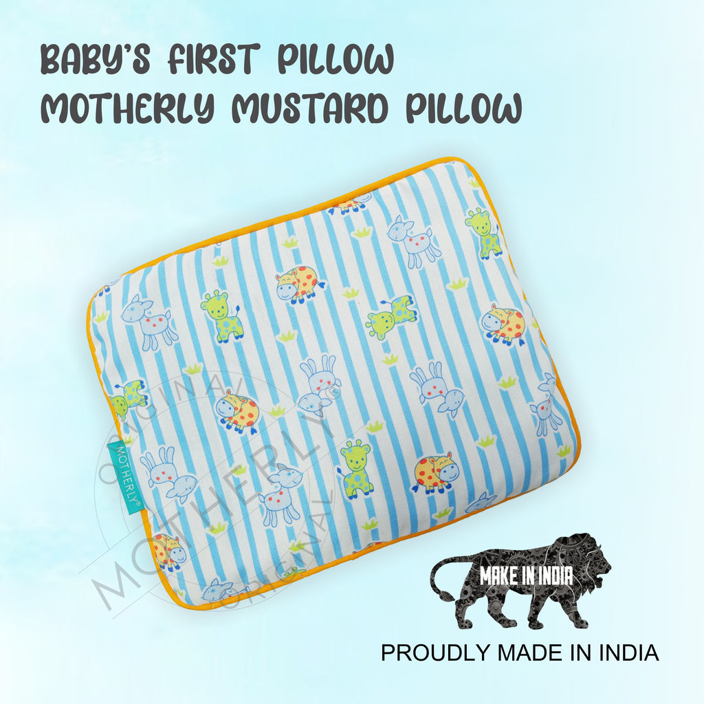 Motherly Mustard Seed Pillow for Newborns (0–12 Months) – Neem-Coated, Cotton Head Shaping Pillow for Gifting - Animal