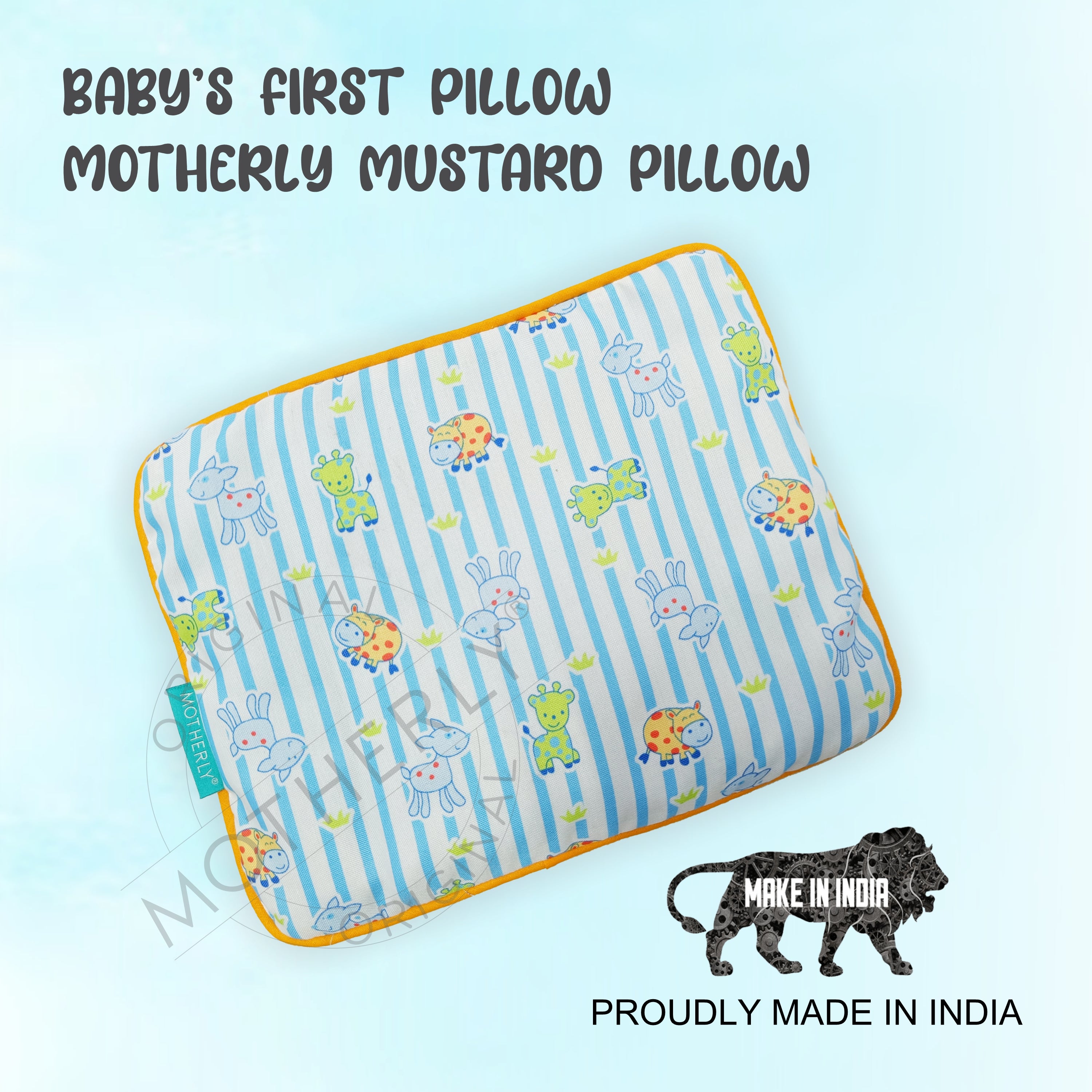 Motherly Mustard Seed Pillow for Newborns (0–12 Months) – Neem-Coated, Cotton Head Shaping Pillow for Gifting - Animal