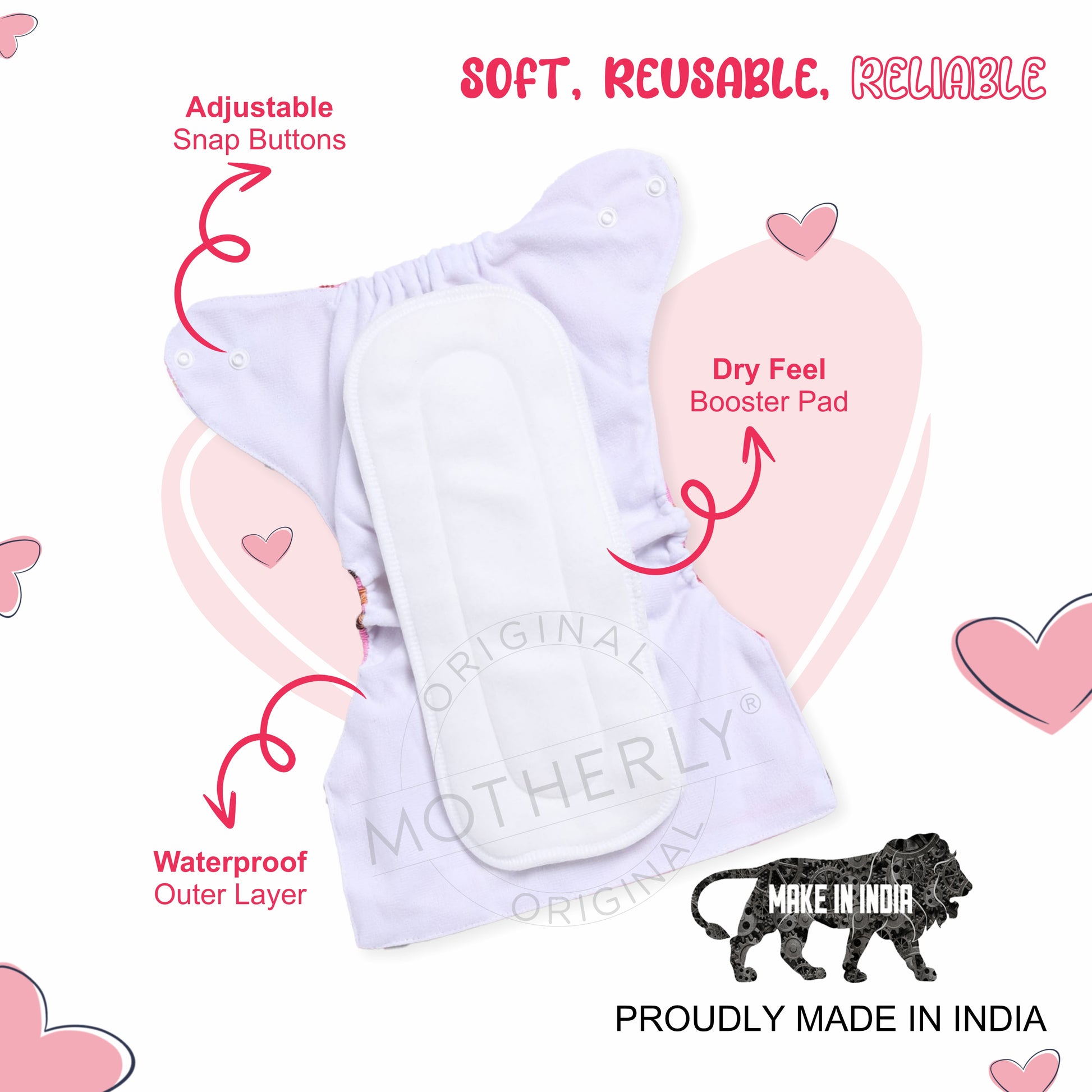Motherly Newborn Baby Reusable Cloth Diapers,Infant Diaper Nappies Pack of 2 - MOTHERLY