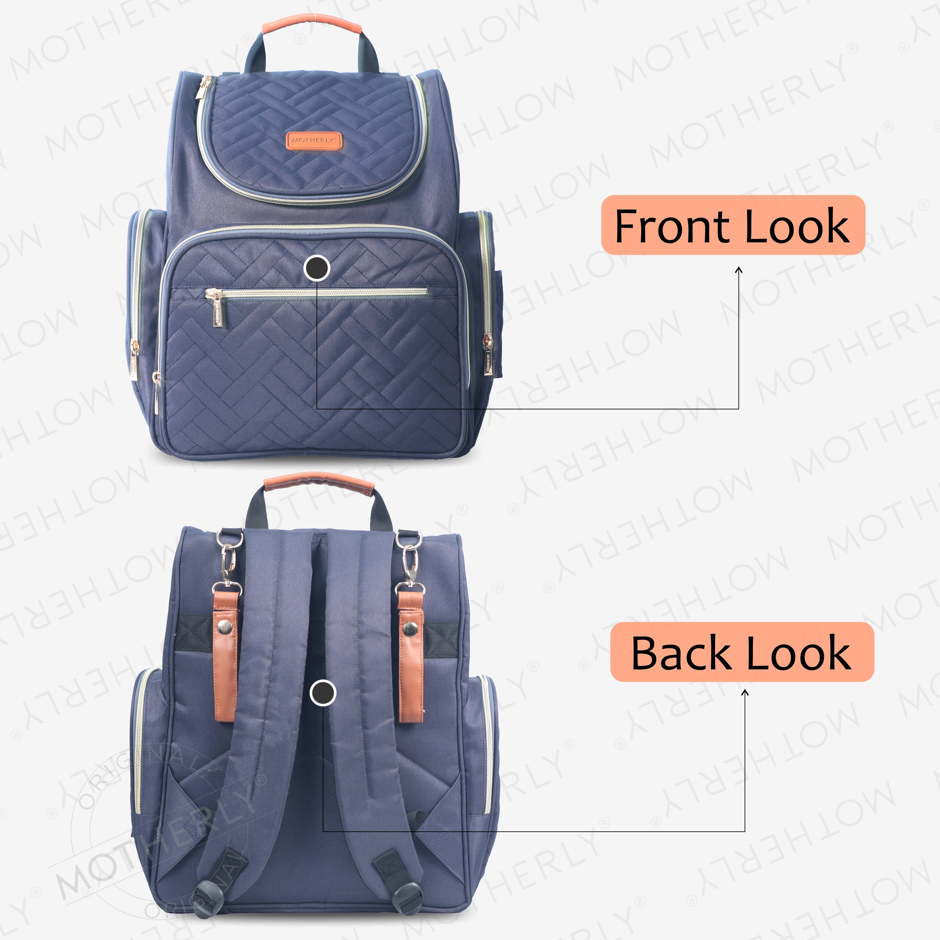Motherly Diaper Quilted Diaper Bag for Mothers for Travel with Changing Mat - Spacious Diaper Bags for Mom | Baby Bag with Multi-Pocket Design | Maternity Bags for Mother and Baby - MOTHERLY