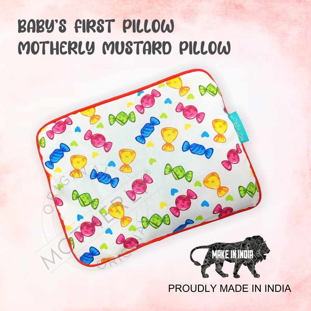 Motherly Mustard Seeds (Coated with Neem Oil) Pillow for Newborn Baby | Cotton Round Head Shaping Baby Pillow | Gifting 0-12 Months - MOTHERLY