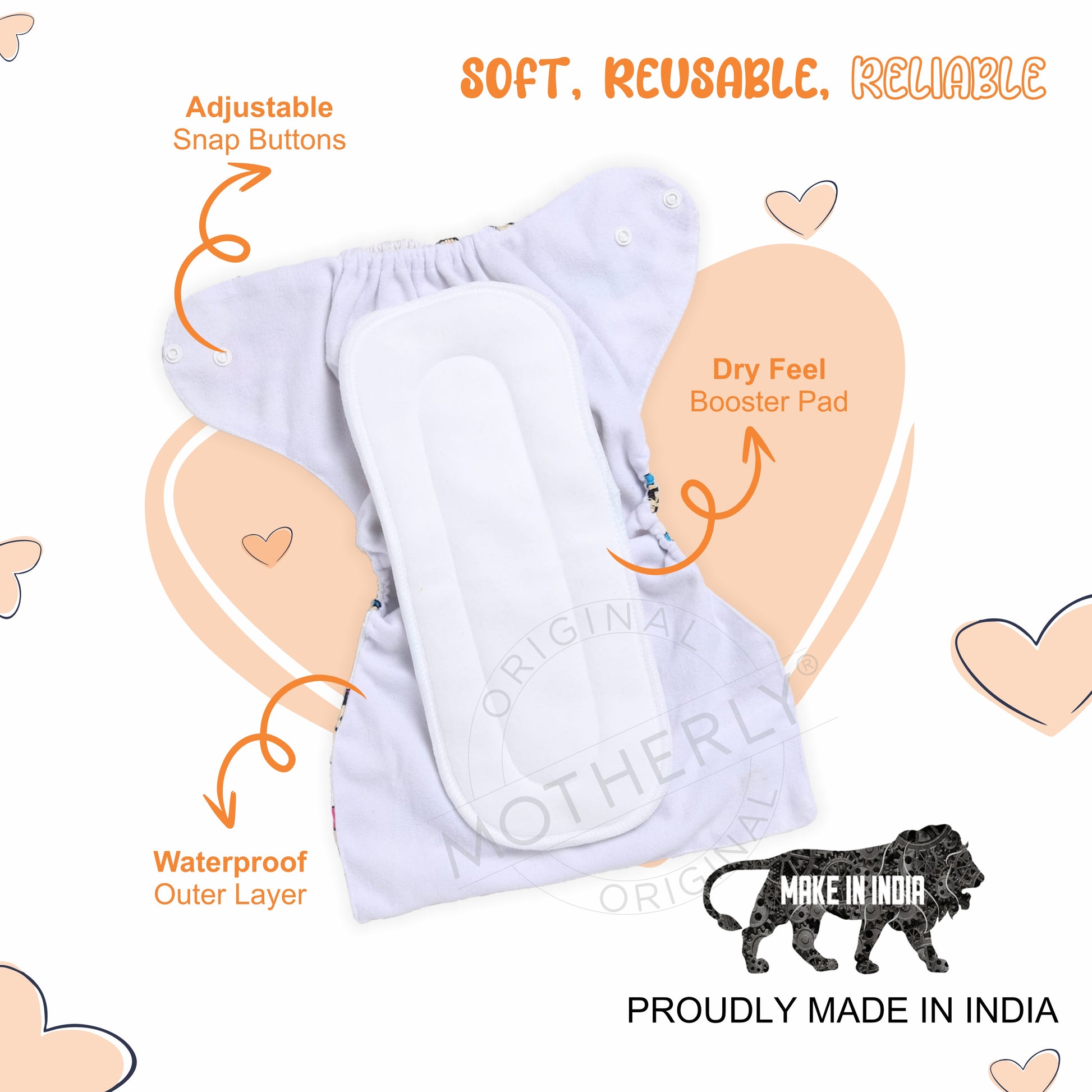 Motherly Newborn Baby Reusable Cloth Diapers, Infant Diaper Nappies Pack of 2 - MOTHERLY