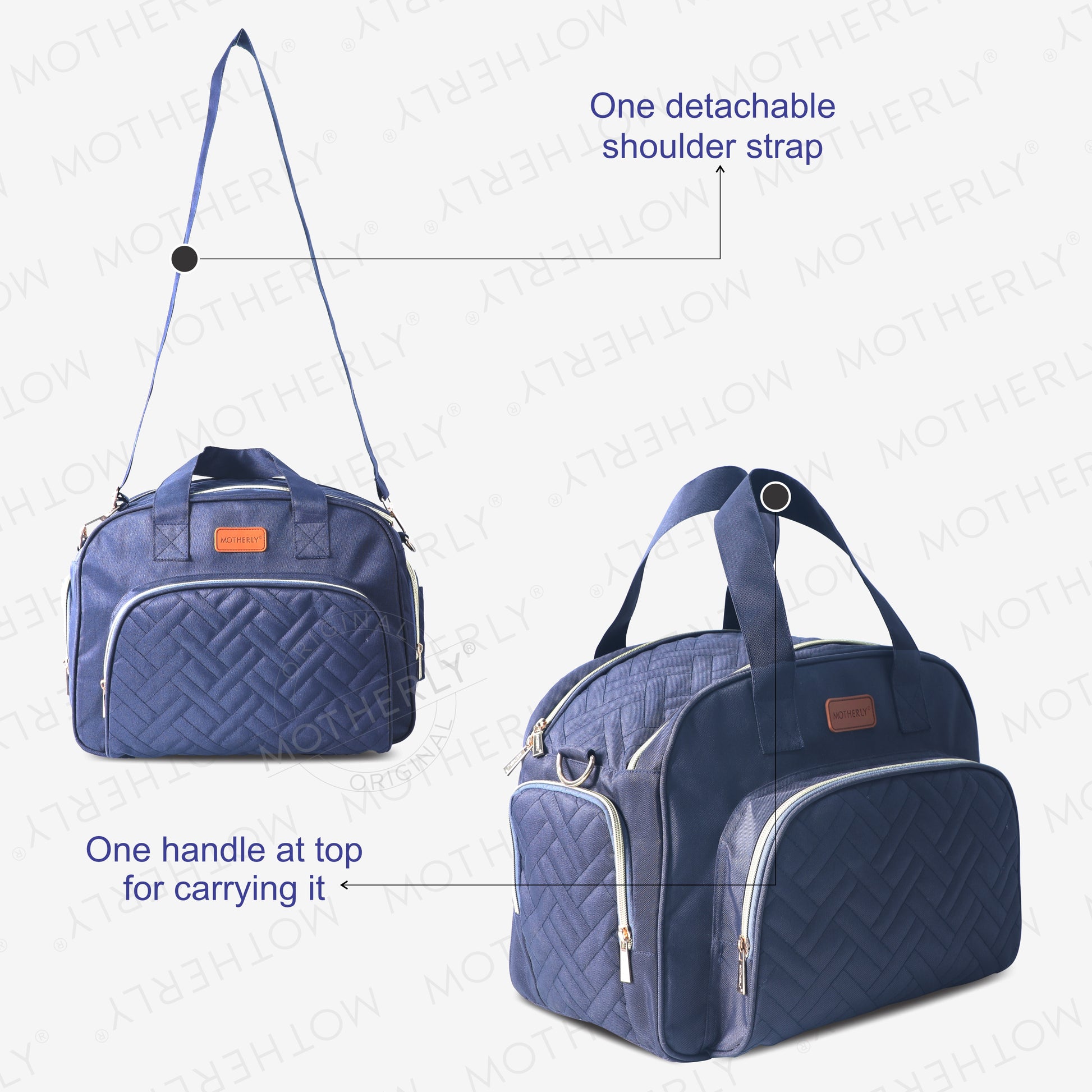 Motherly Diaper Quilted Diaper Bag for Mothers for Travel with Changing Mat - Spacious Diaper Bags for Mom | Baby Bag with Multi-Pocket Design | Maternity Bags for Mother and Baby (Navy Blue) - MOTHERLY