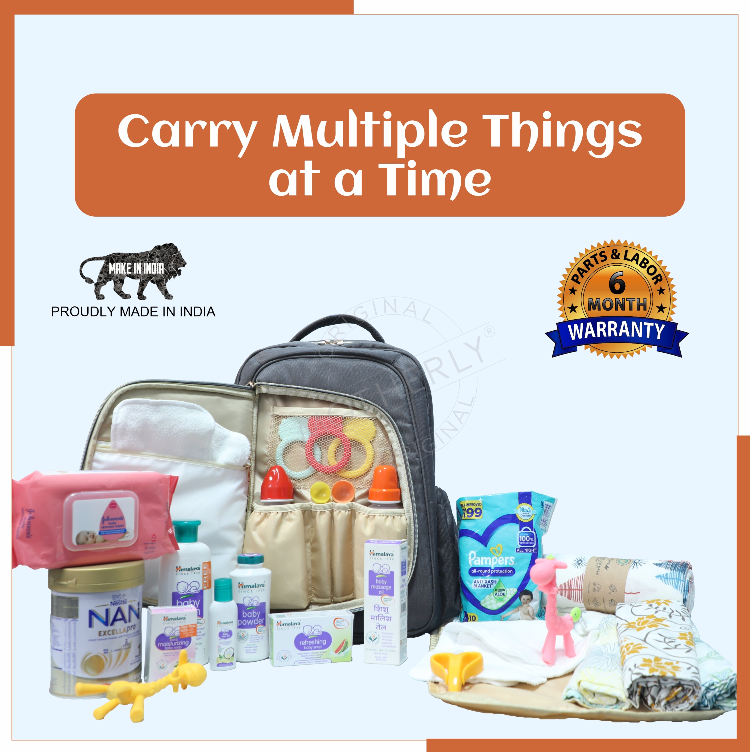 Motherly Solid Color Diaper Bag for Mothers for Travel, Maternity Bag for Newborn Baby, Mothers Travelling Bag, Multiple Pocket Water Resistant Baby Bag, Hospital Bag for moms with Offers - MOTHERLY