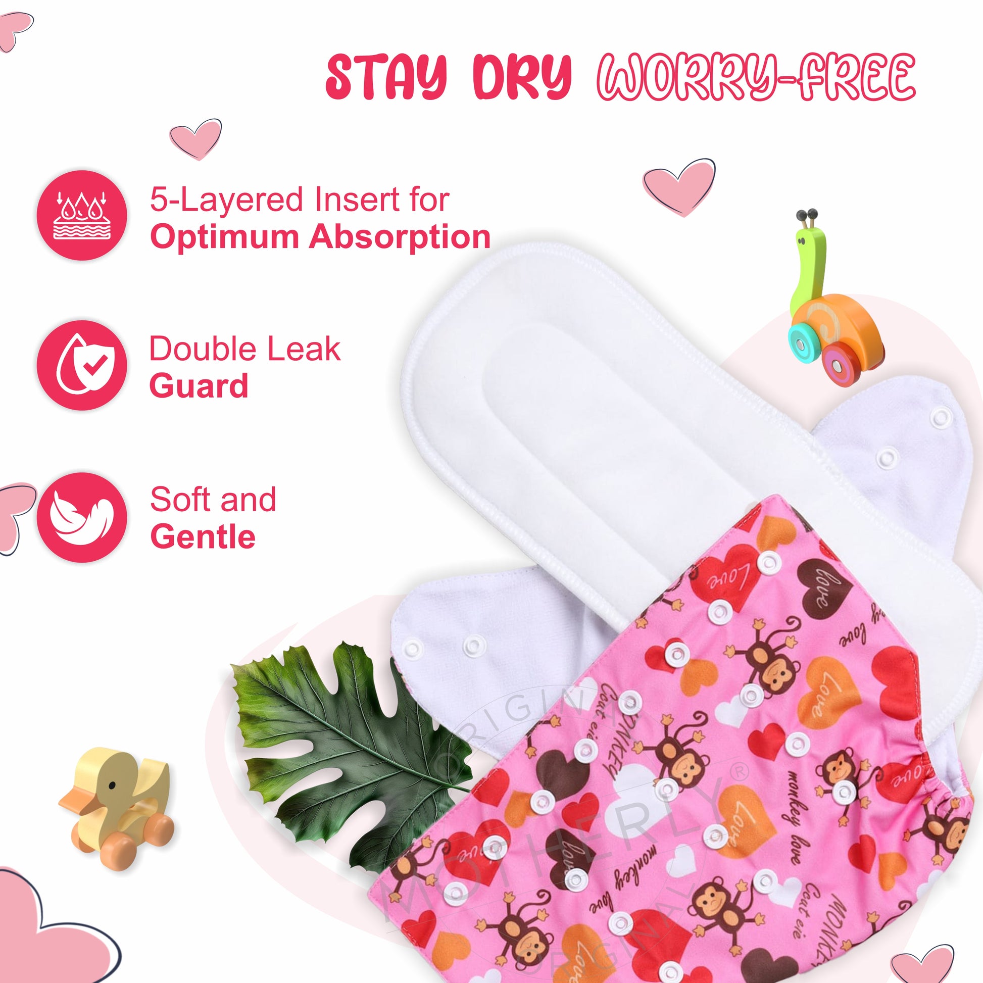 Motherly Newborn Baby Reusable Cloth Diapers,Infant Diaper Nappies Pack of 2 - MOTHERLY