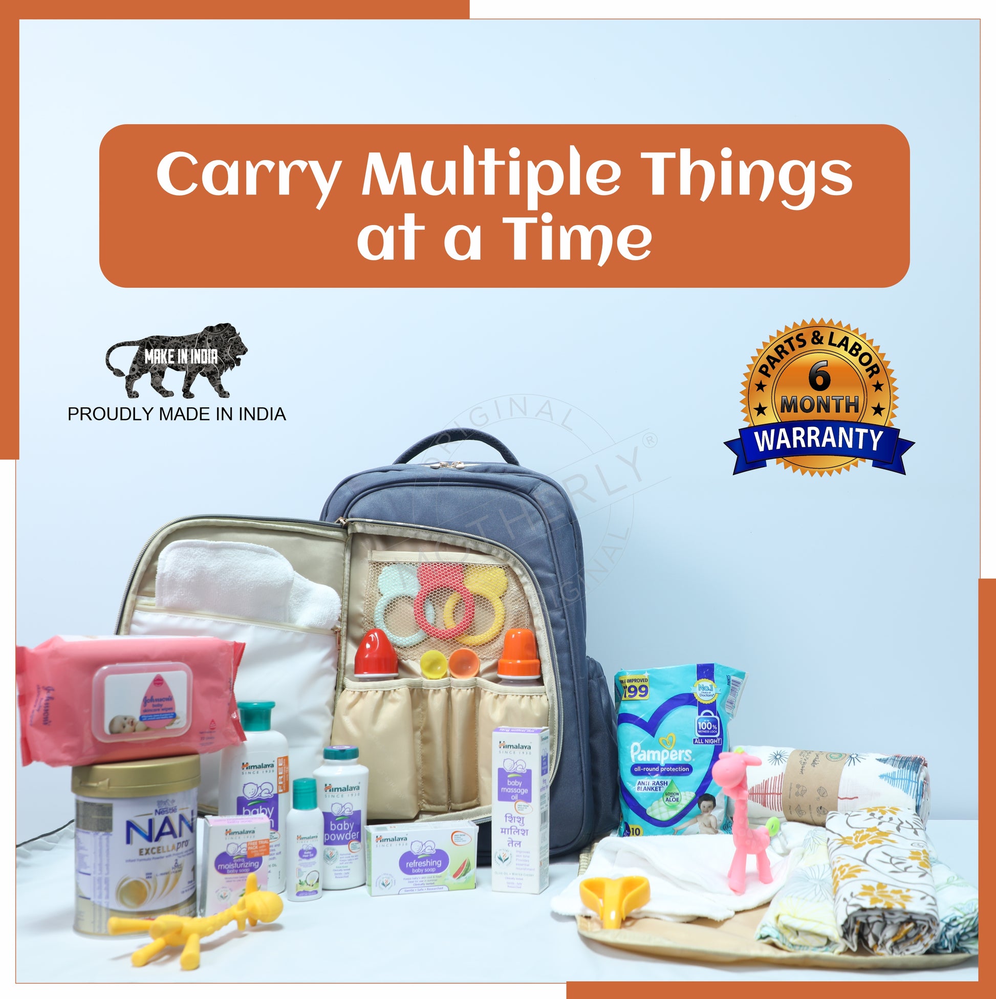 Motherly Solid Color Diaper Bag for Mothers for Travel, Maternity Bag for Newborn Baby, Mothers Travelling Bag, Multiple Pocket Water Resistant Baby Bag, Hospital Bag for moms with Offers - MOTHERLY