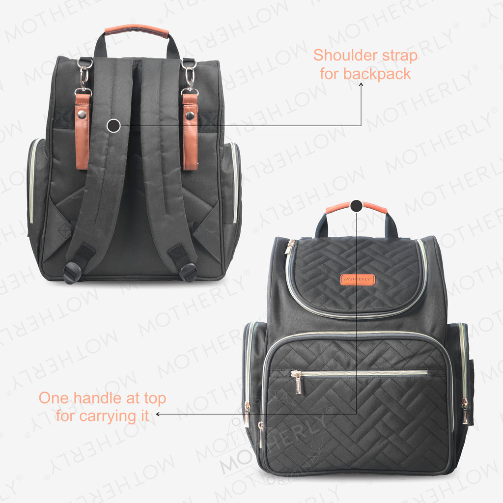 Motherly Diaper Quilted Diaper Bag for Mothers for Travel with Changing Mat - Spacious Diaper Bags for Mom | Baby Bag with Multi-Pocket Design | Maternity Bags for Mother and Baby - MOTHERLY