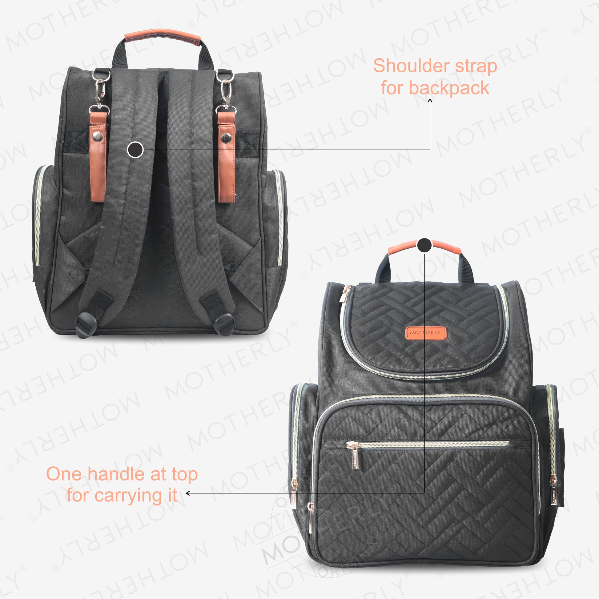 Motherly Diaper Quilted Diaper Bag for Mothers for Travel with Changing Mat - Spacious Diaper Bags for Mom | Baby Bag with Multi-Pocket Design | Maternity Bags for Mother and Baby - MOTHERLY