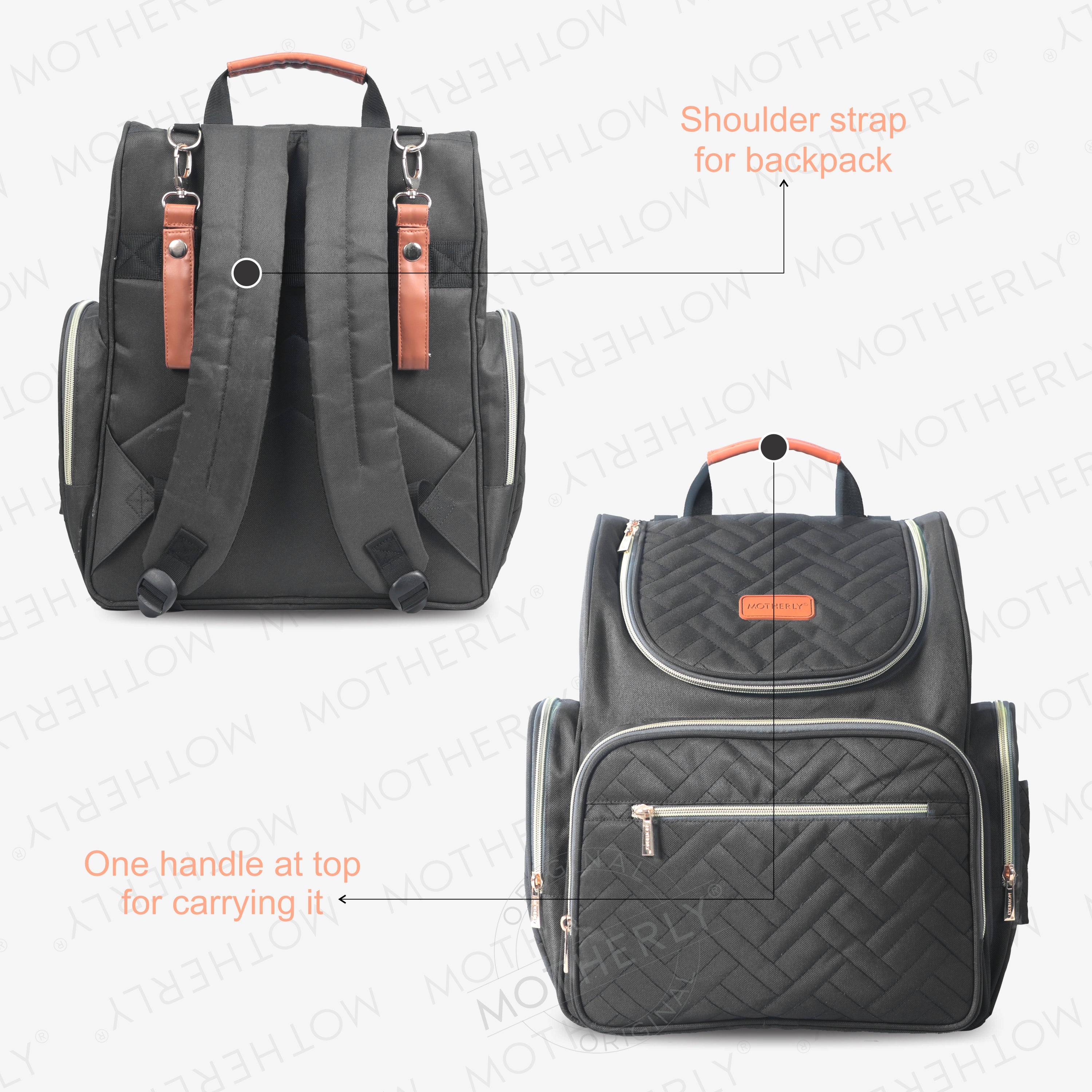 Motherly Diaper Quilted Diaper Bag for Mothers for Travel with Changing Mat - Spacious Diaper Bags for Mom | Baby Bag with Multi-Pocket Design | Maternity Bags for Mother and Baby - MOTHERLY