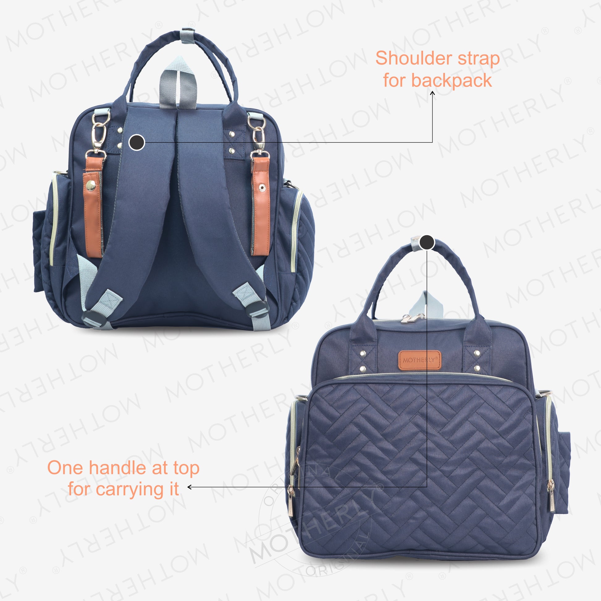 Motherly Diaper Quilted Diaper Bag for Mothers for Travel with Changing Mat - Spacious Diaper Bags for Mom | Baby Bag with Multi-Pocket Design | Maternity Bags for Mother and Baby - MOTHERLY