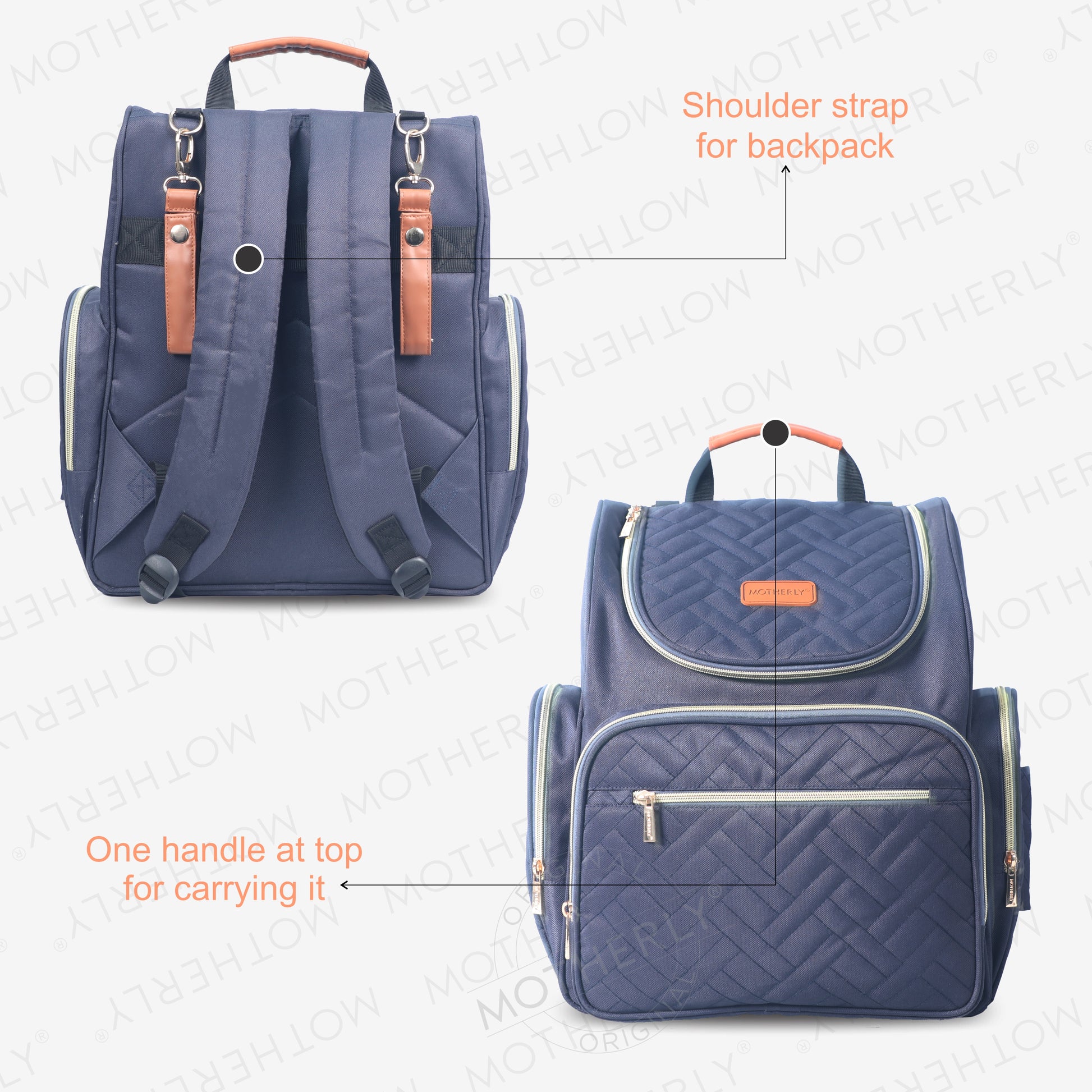 Motherly Diaper Quilted Diaper Bag for Mothers for Travel with Changing Mat - Spacious Diaper Bags for Mom | Baby Bag with Multi-Pocket Design | Maternity Bags for Mother and Baby - MOTHERLY