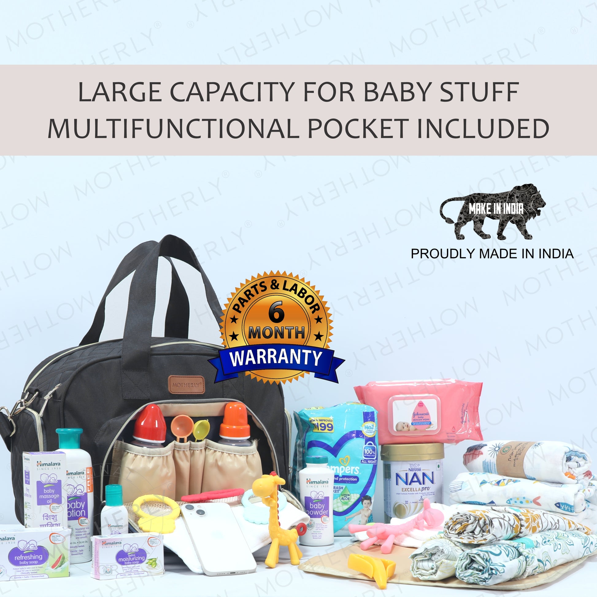 Motherly Diaper Quilted Diaper Bag for Mothers for Travel with Changing Mat - Spacious Diaper Bags for Mom | Baby Bag with Multi-Pocket Design | Maternity Bags for Mother and Baby (Navy Blue) - MOTHERLY