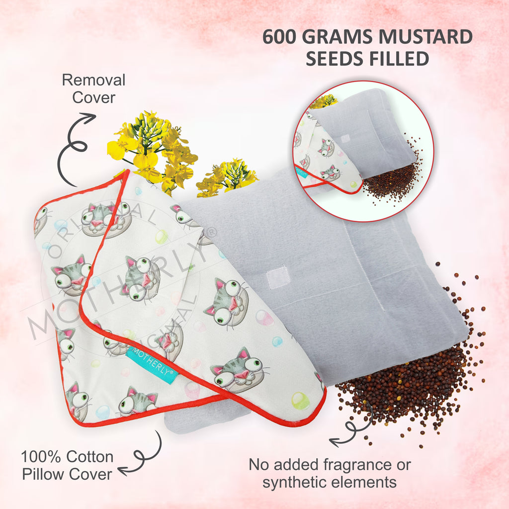 Motherly Mustard Seeds (Coated with Neem Oil) Pillow for Newborn Baby | Cotton Round Head Shaping Baby Pillow | Gifting 0-12 Months - MOTHERLY