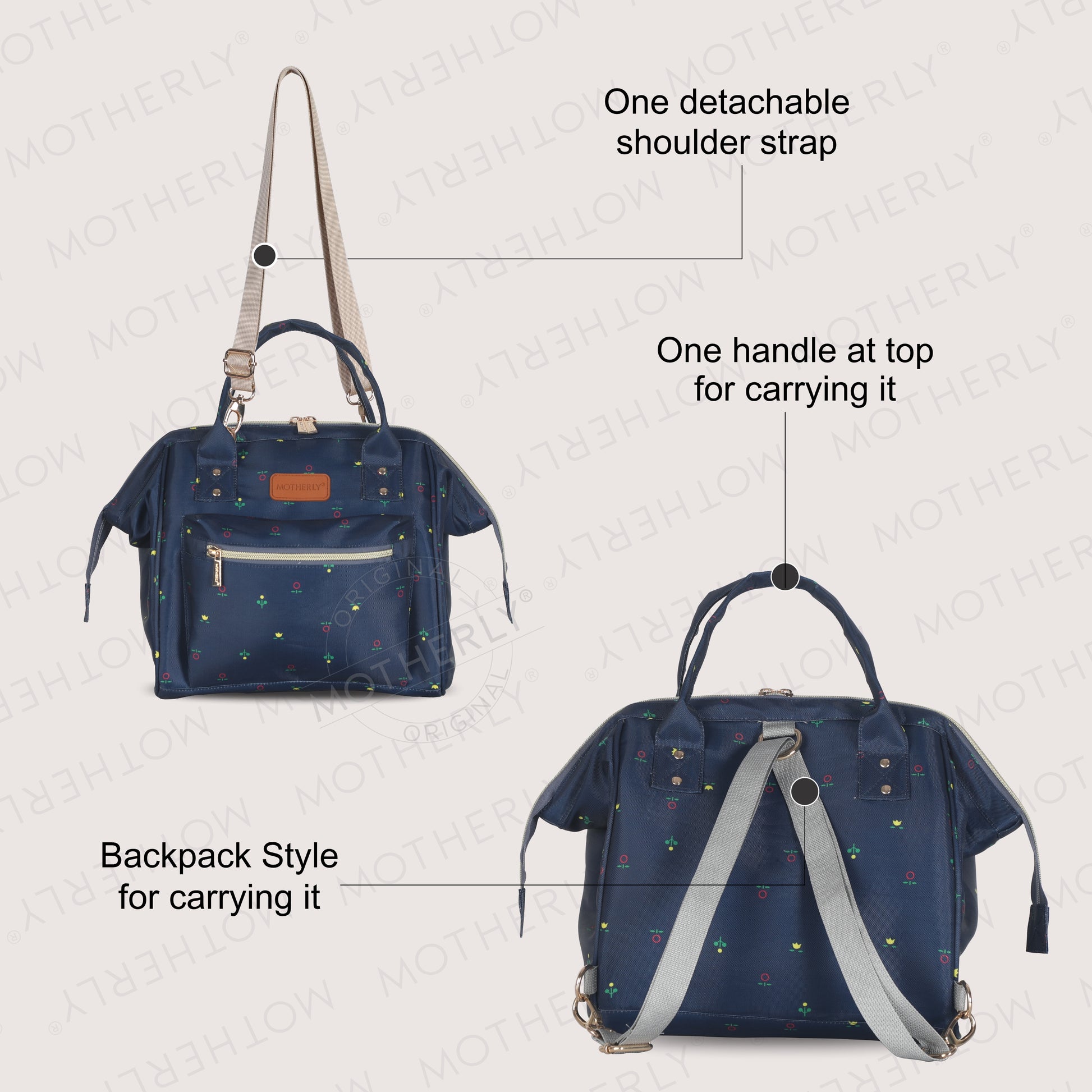 anello leather backpack navy blue Kuchigane Large SIZE Unisex Rucksack, Size: One Size, Minimalistic embroidered Logo on the front Navy Blue Small Diaper Clutch