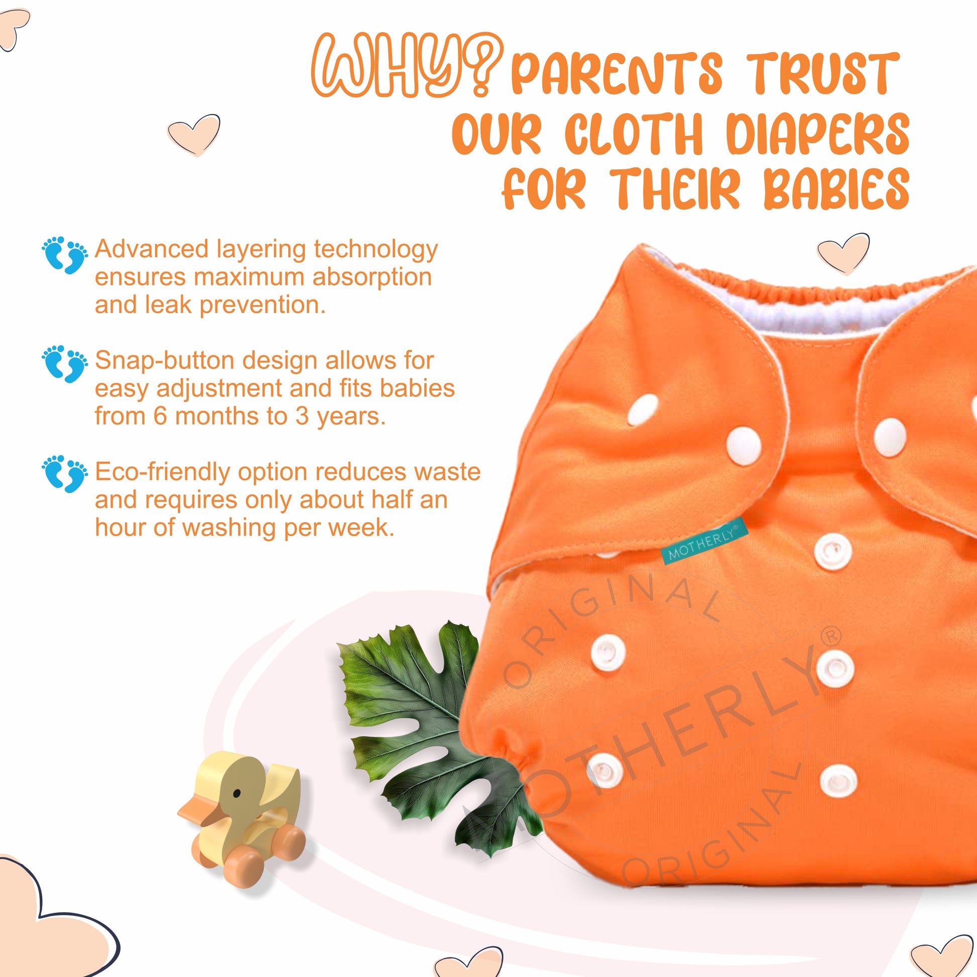 Motherly Newborn Baby Reusable Cloth Diapers, Infant Diaper Nappies Pack of 2 - MOTHERLY