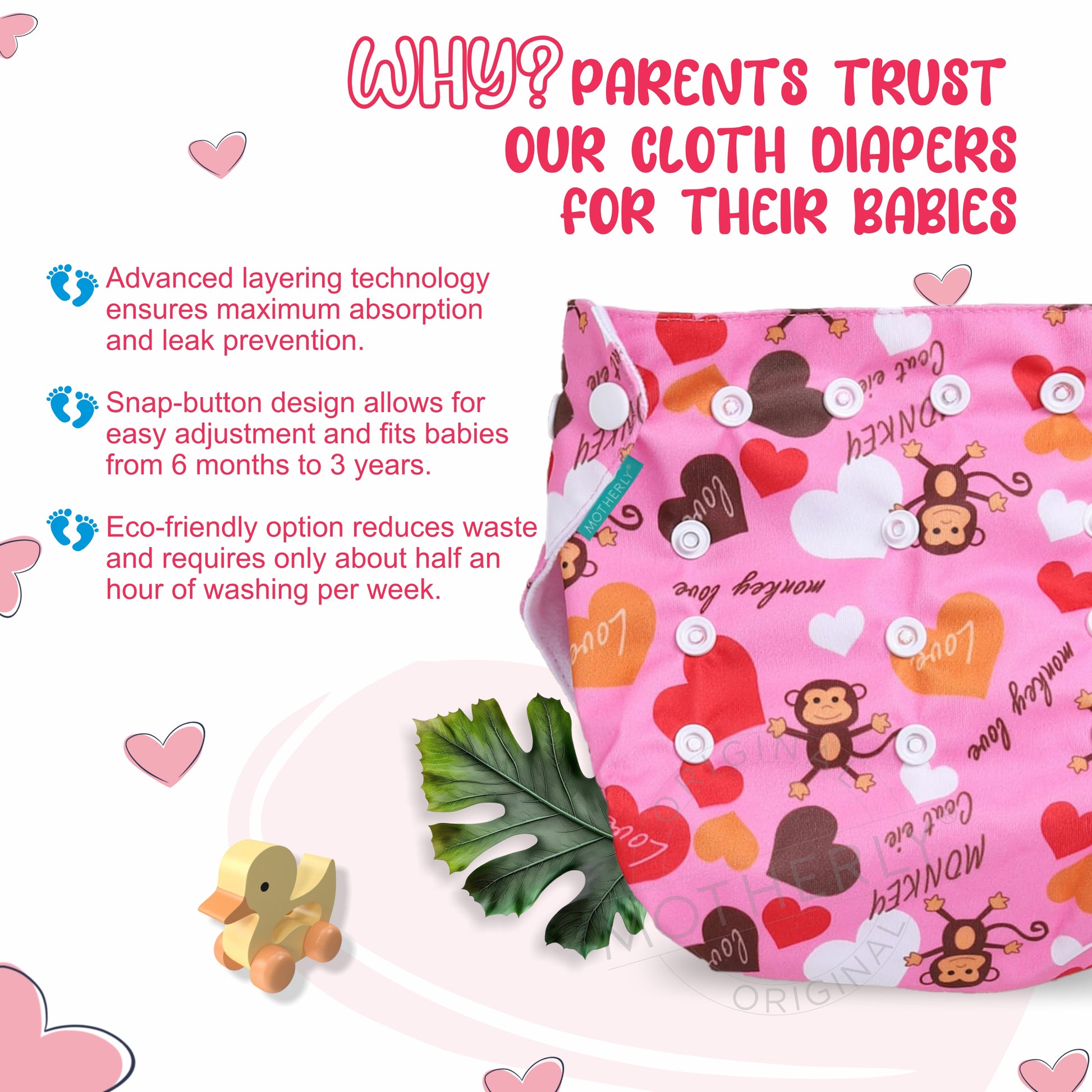 Motherly Newborn Baby Reusable Cloth Diapers,Infant Diaper Nappies Pack of 2 - MOTHERLY