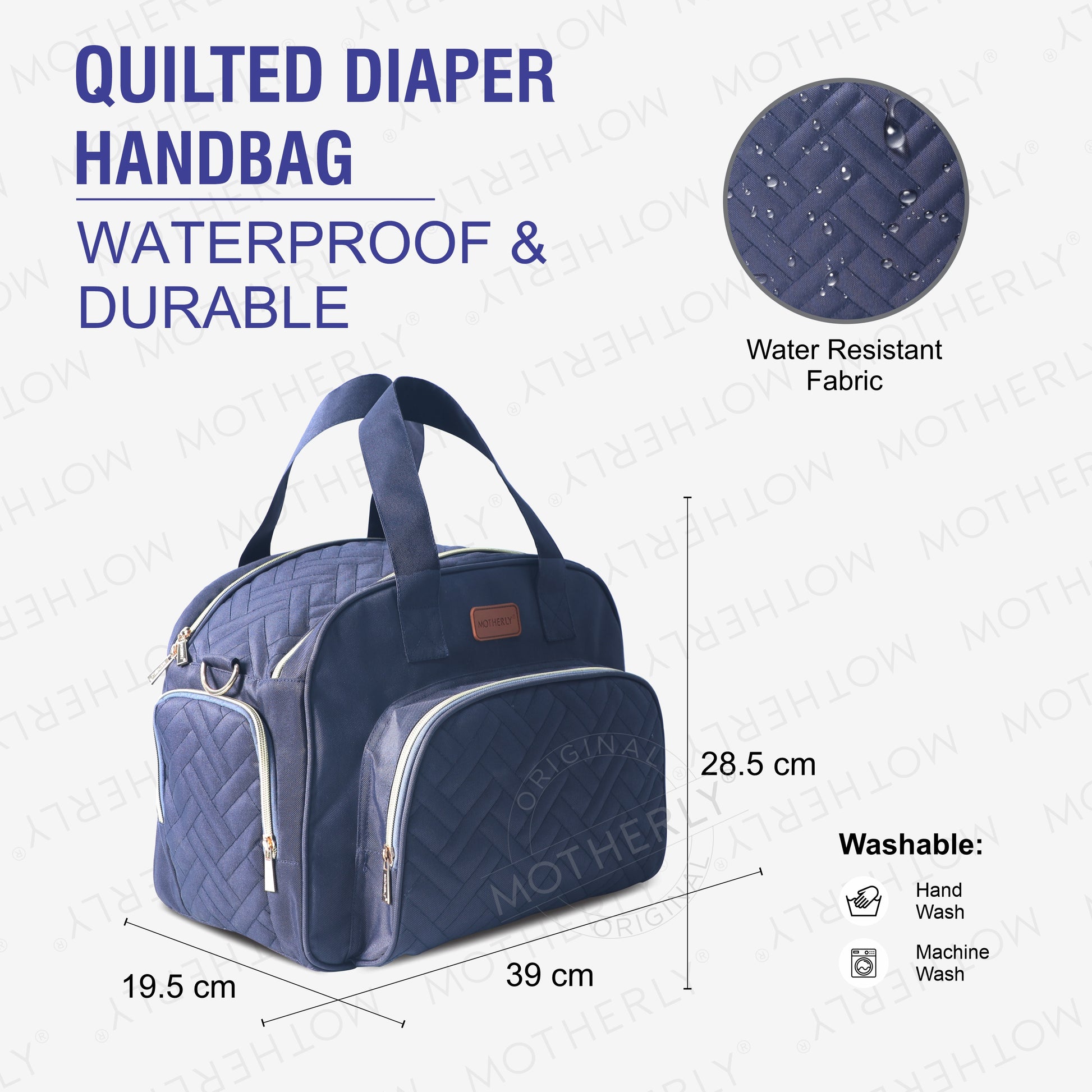 Motherly Diaper Quilted Diaper Bag for Mothers for Travel with Changing Mat - Spacious Diaper Bags for Mom | Baby Bag with Multi-Pocket Design | Maternity Bags for Mother and Baby (Navy Blue) - MOTHERLY