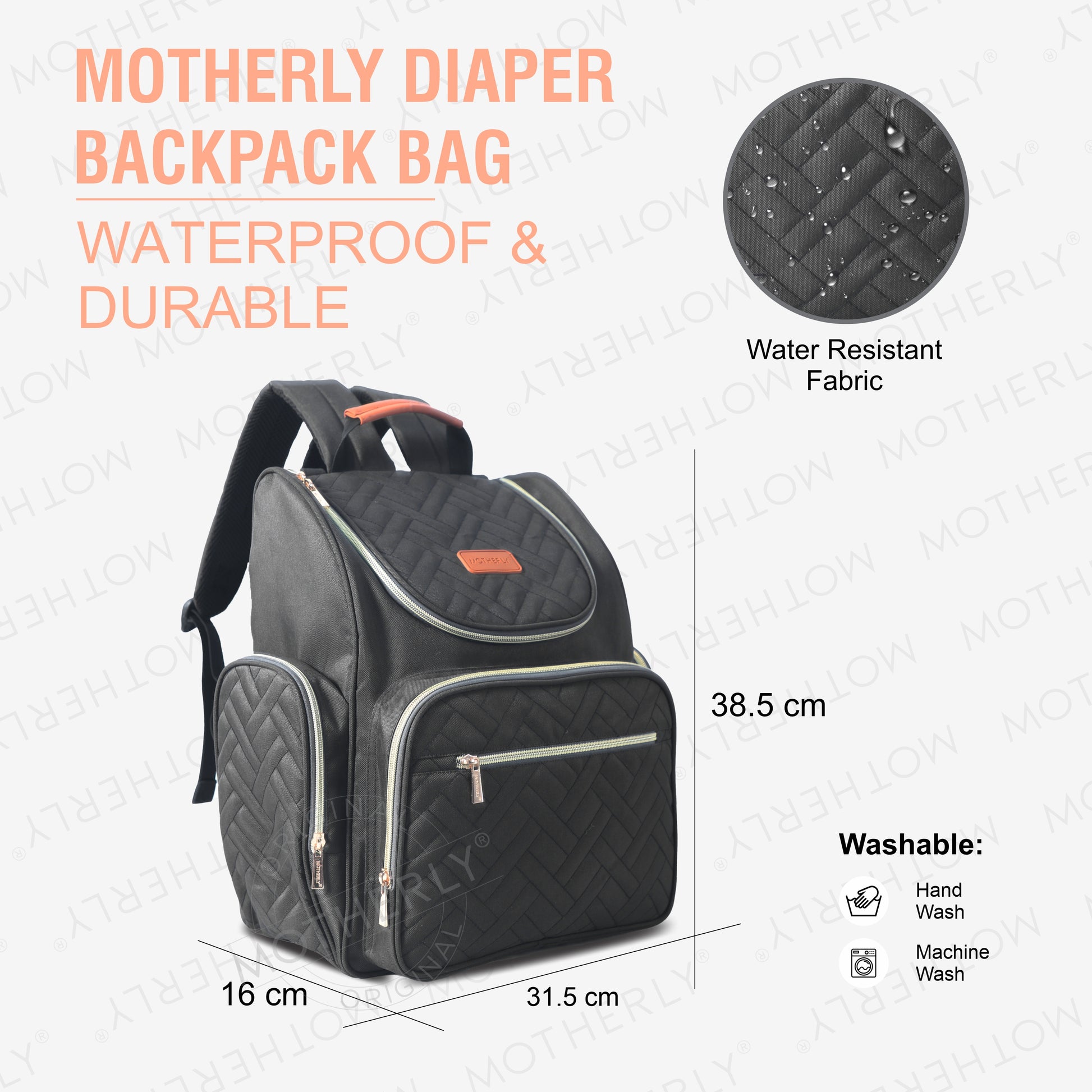 Motherly Diaper Quilted Diaper Bag for Mothers for Travel with Changing Mat - Spacious Diaper Bags for Mom | Baby Bag with Multi-Pocket Design | Maternity Bags for Mother and Baby - MOTHERLY