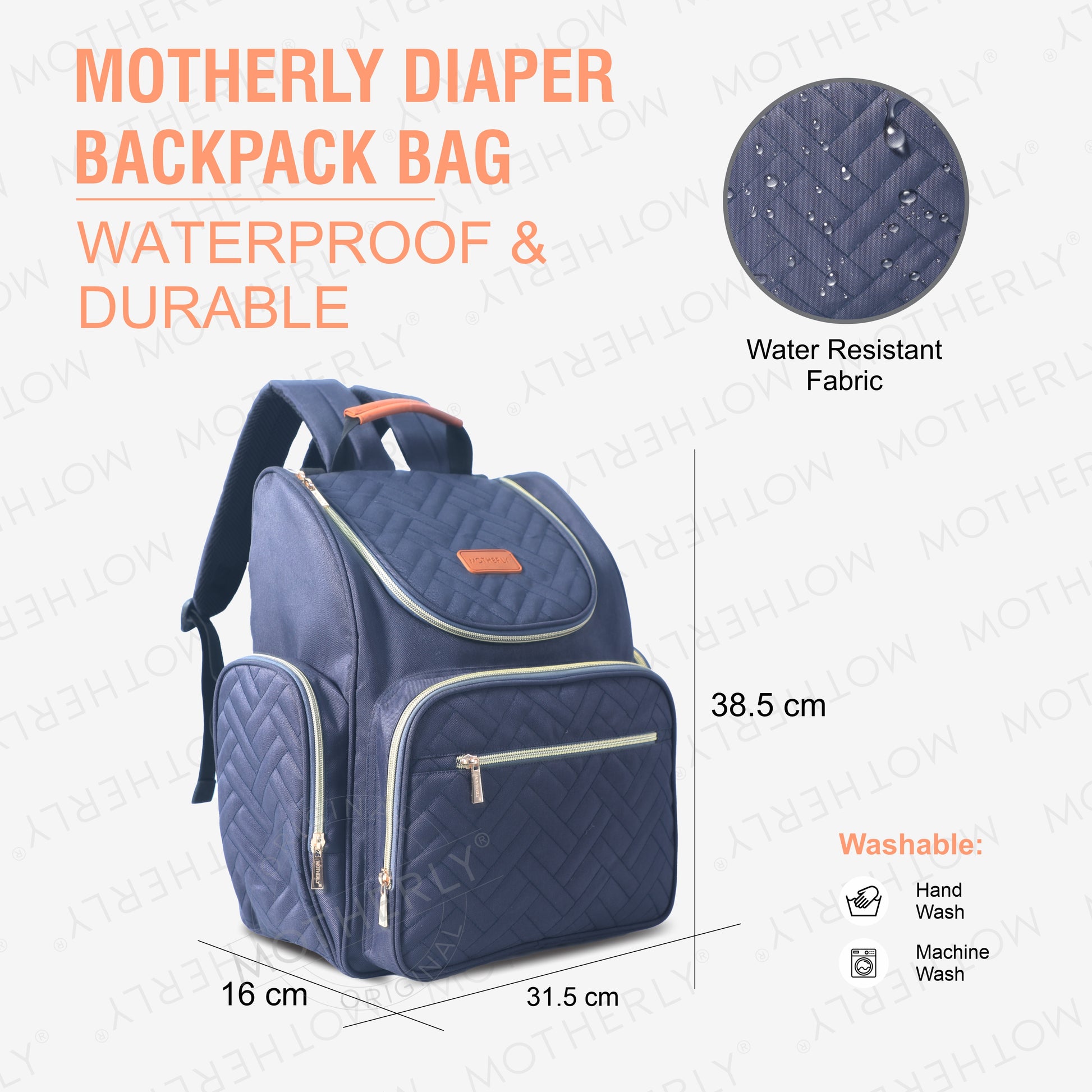 Motherly Diaper Quilted Diaper Bag for Mothers for Travel with Changing Mat - Spacious Diaper Bags for Mom | Baby Bag with Multi-Pocket Design | Maternity Bags for Mother and Baby - MOTHERLY